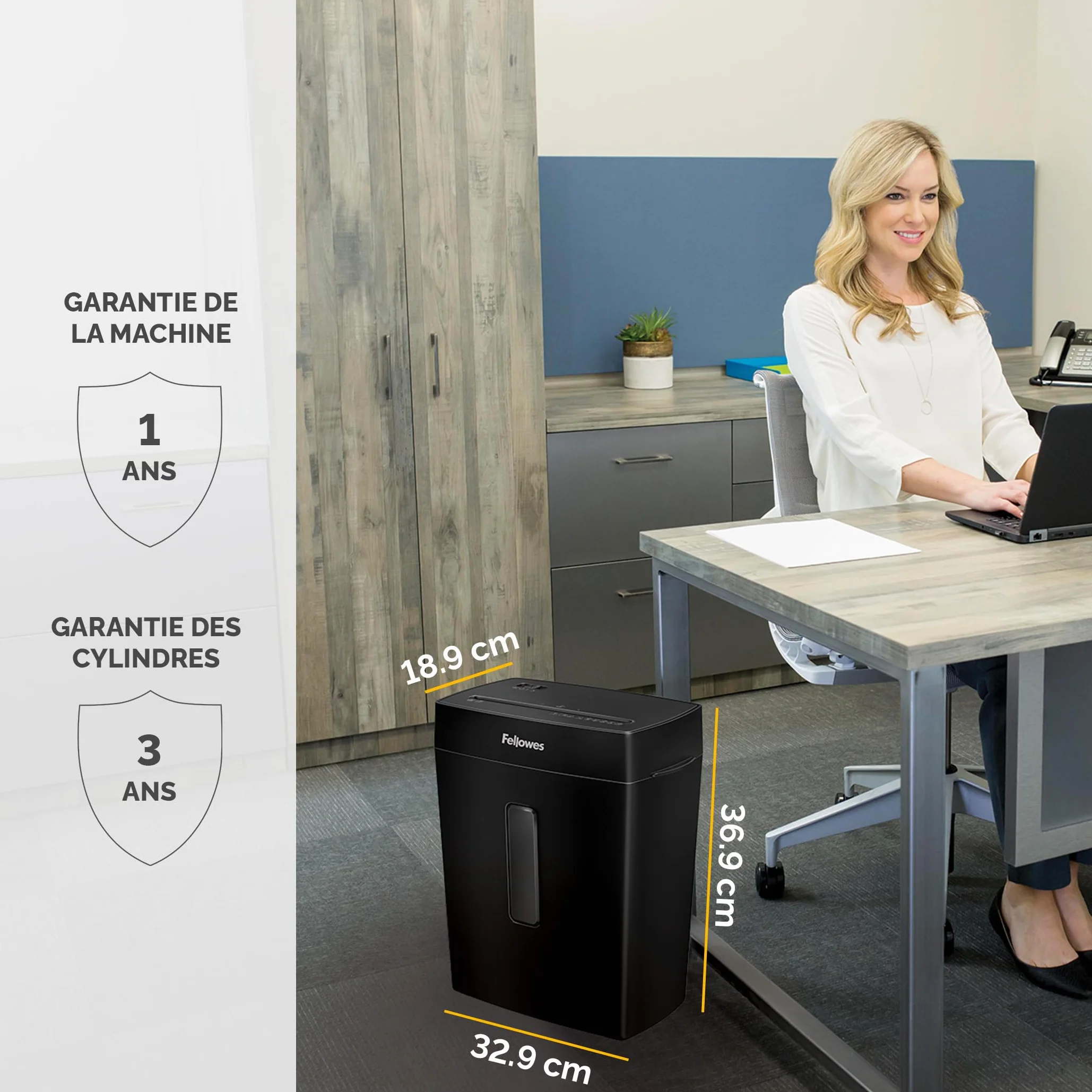 Fellowes Destructeur de documents FS-8C, coupe croisée, 8 feuilles, corbeille 15L, noir