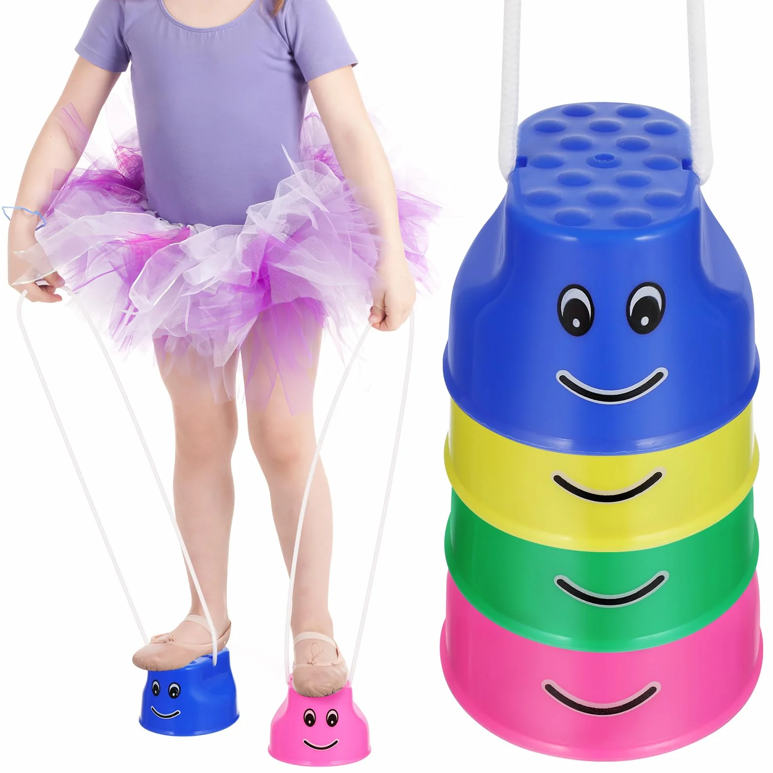 Échasses pour enfants Supvox - 4 pièces, entraînement sensoriel, équilibre, concentration, empilables, couleurs mélangées