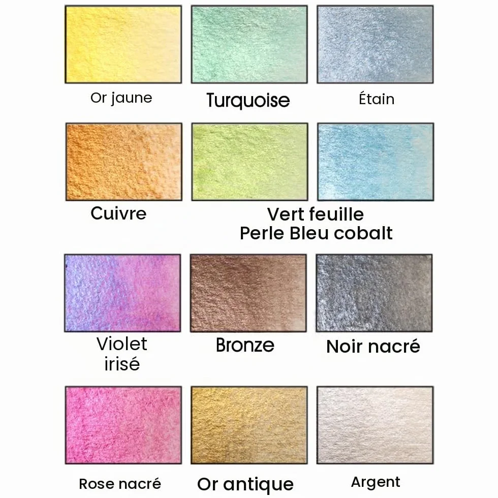 Artway Set de Peintures Aquarelle Shimmer 12 Godets Complets Couleurs Métalliques Nacrées