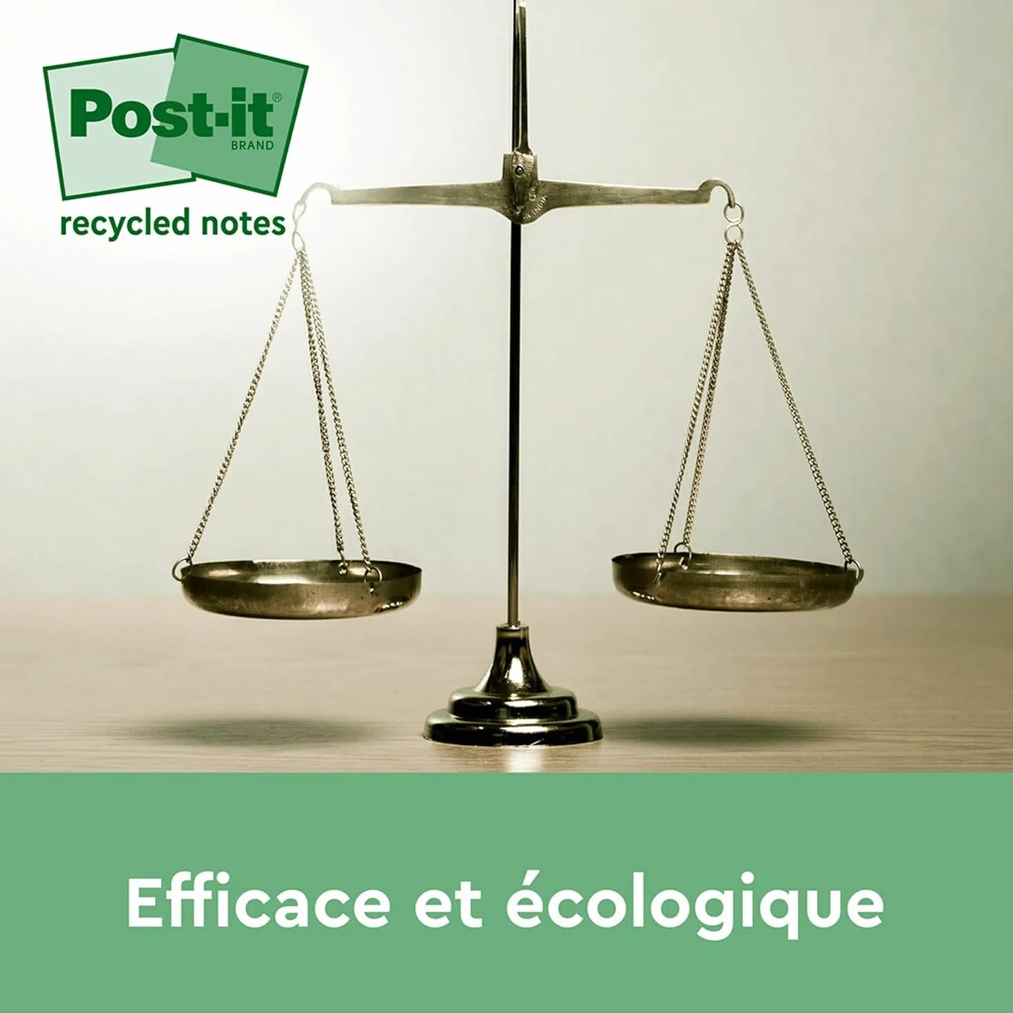 Post-it Notes Autocollantes Super Sticky Recyclés 12 Blocs 70 Feuilles 47.6 mm x 47.6 mm Papier 100% Recyclé