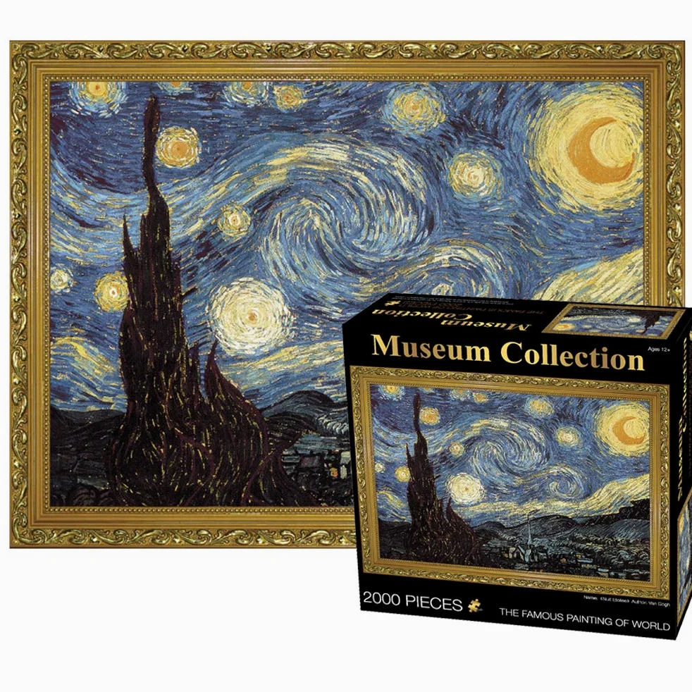 Puzzle de 2000 pièces pour adultes, « Nuit étoilée » Puzzle de collection musée, 70 x 100 cm, 2 mm d'épaisseur, célèbre puzzle de peinture à l'huile, anti-stress, pour adultes et enfants de