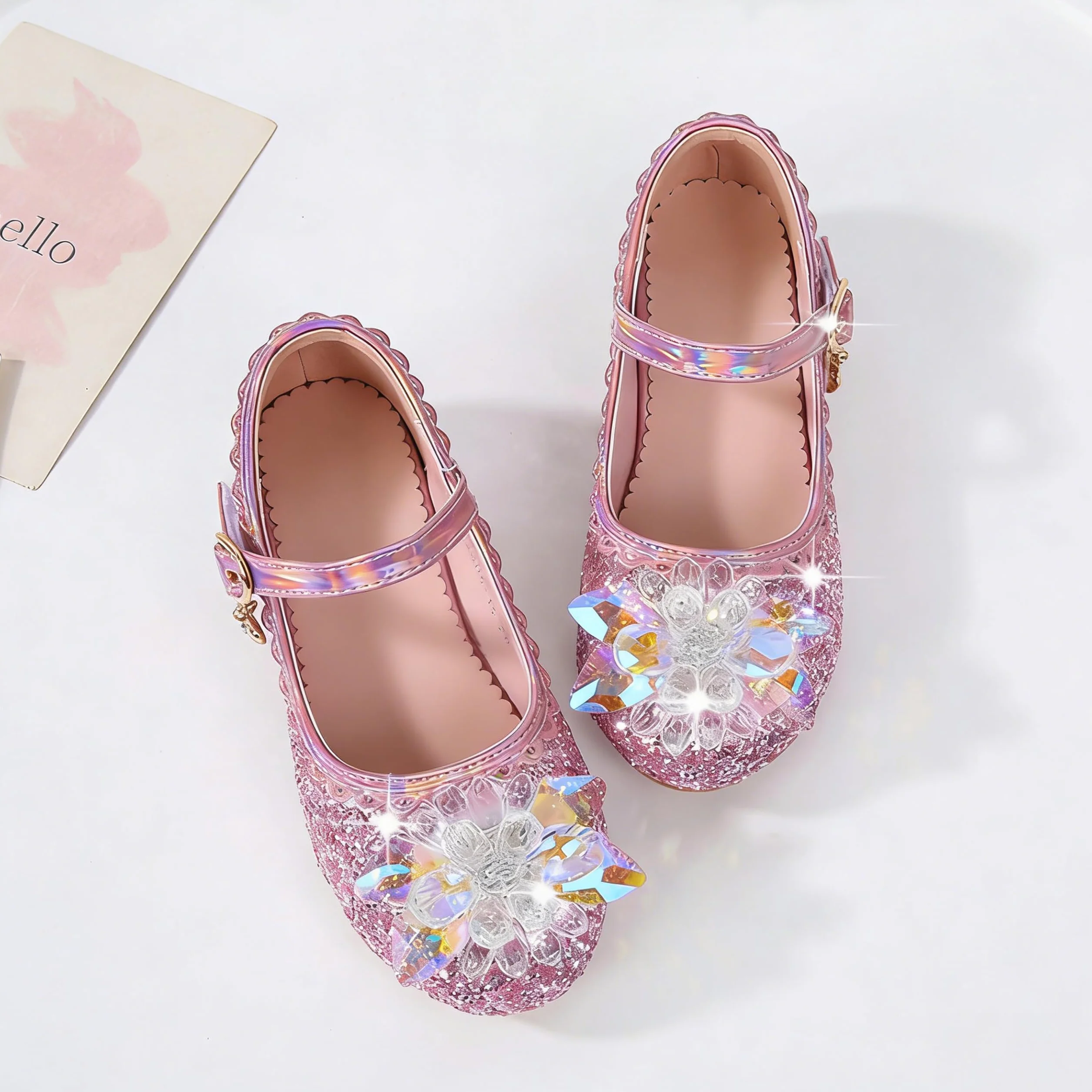 Chaussures de Princesse pour Fille Talon Haut Paillettes Antidérapant Sandales Mariage Rose 25 EU