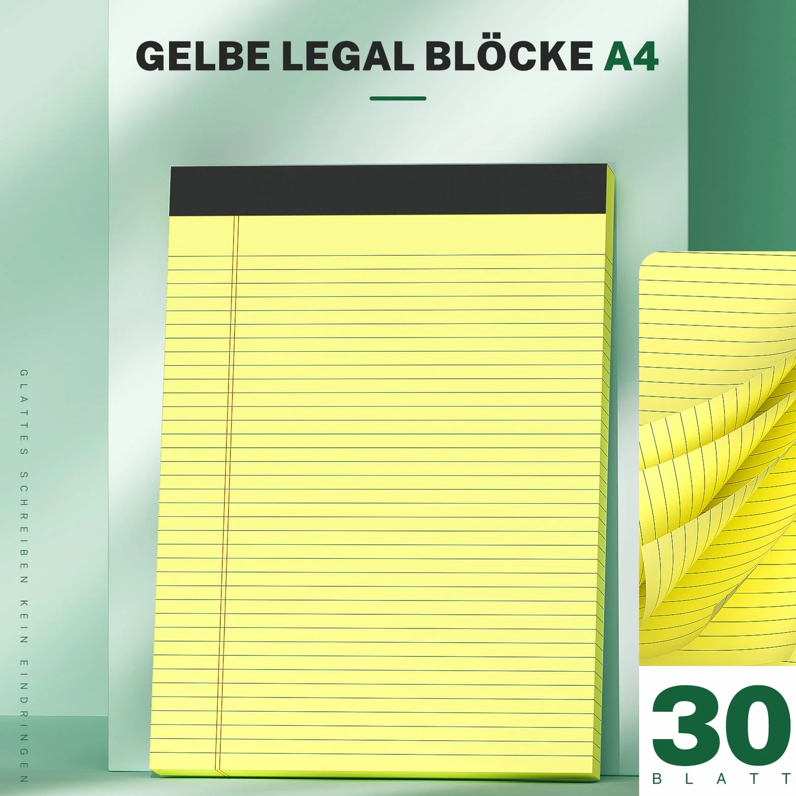 Lot de 3 blocs-notes A4 - Papier jaune ligné - 30 feuilles par bloc
