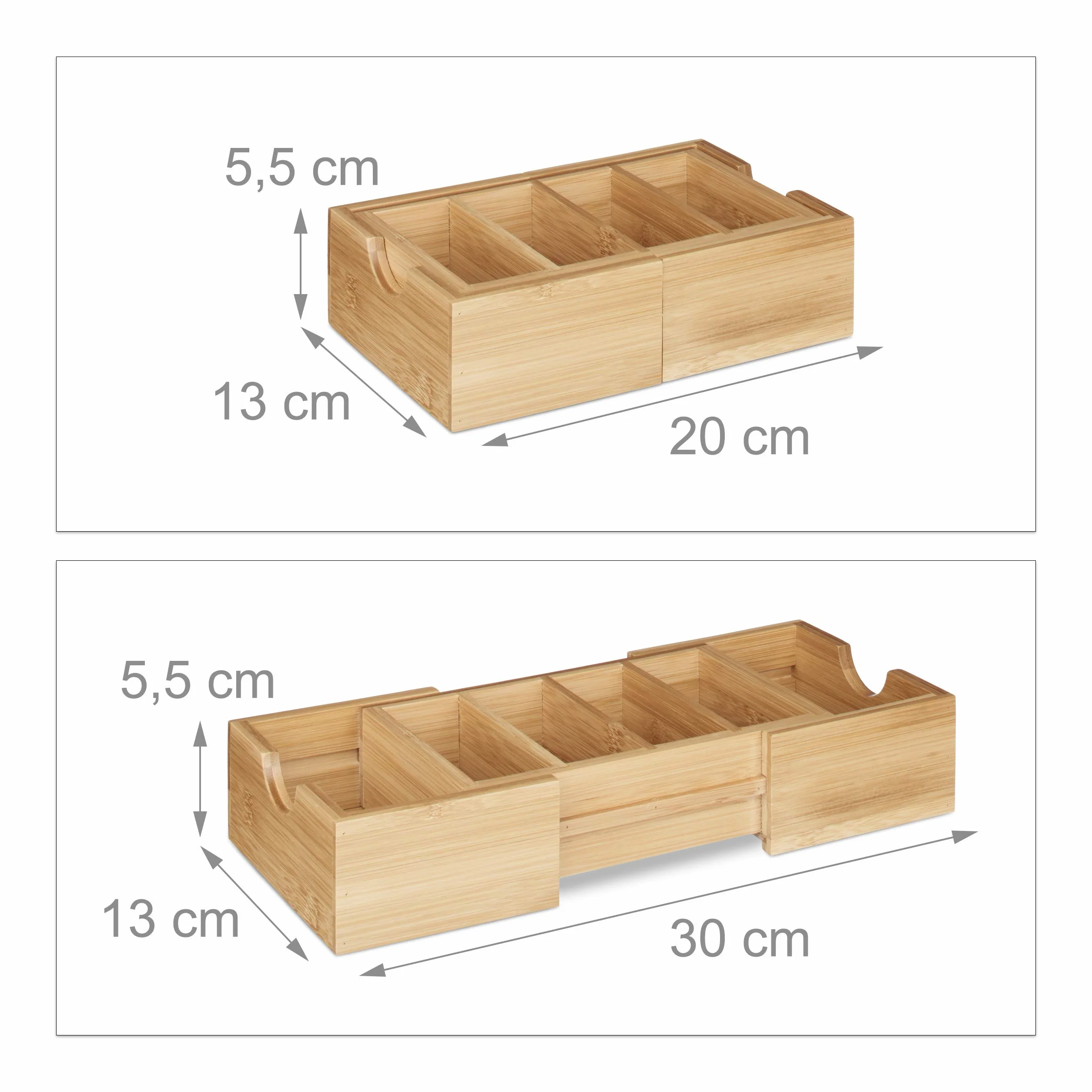 Relaxdays Porte cartes de visite A8 bambou ajustable 5,5 x 13 x 30 cm nature