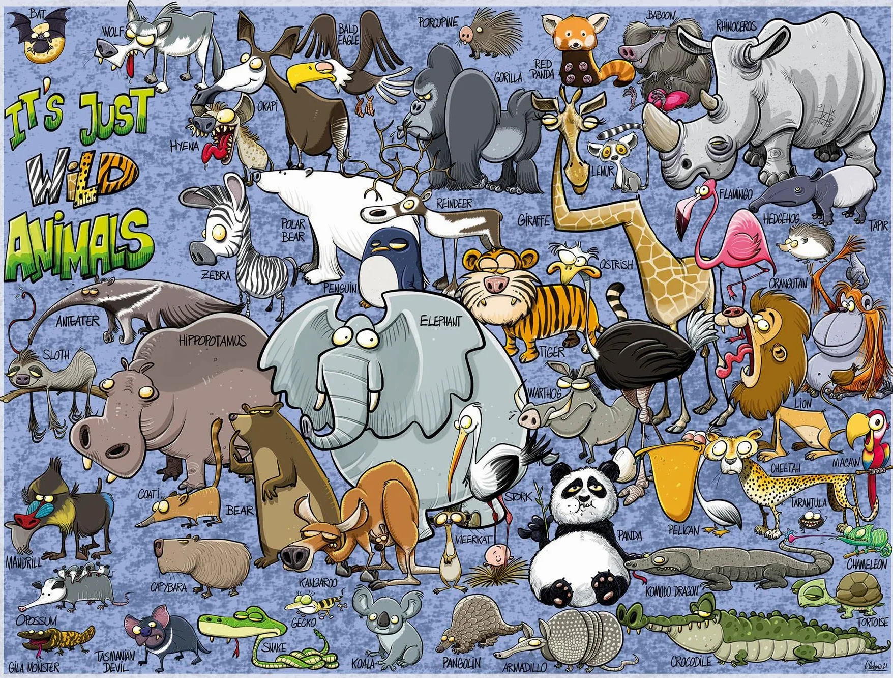Puzzle Animalier - C'est Juste - Animaux Sauvages ! par Ricardo Galvao - Puzzle de 1000 pièces pour Adultes - 66cm x 50cm - Puzzle Animalier, Puzzle de Chien, Puzzles de Dessins animés