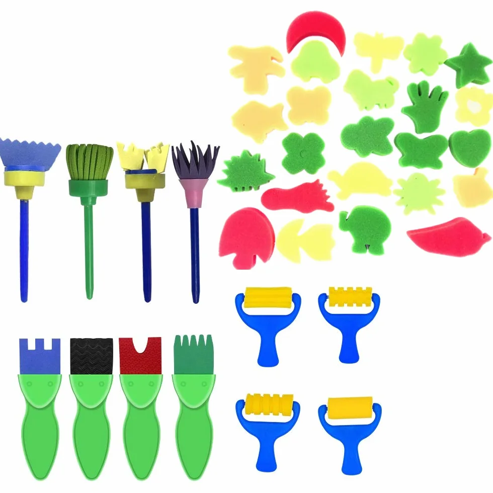 Enfants Peinture Kits 57Pcs Éponge Brosses de Peinture Outils Art DIY