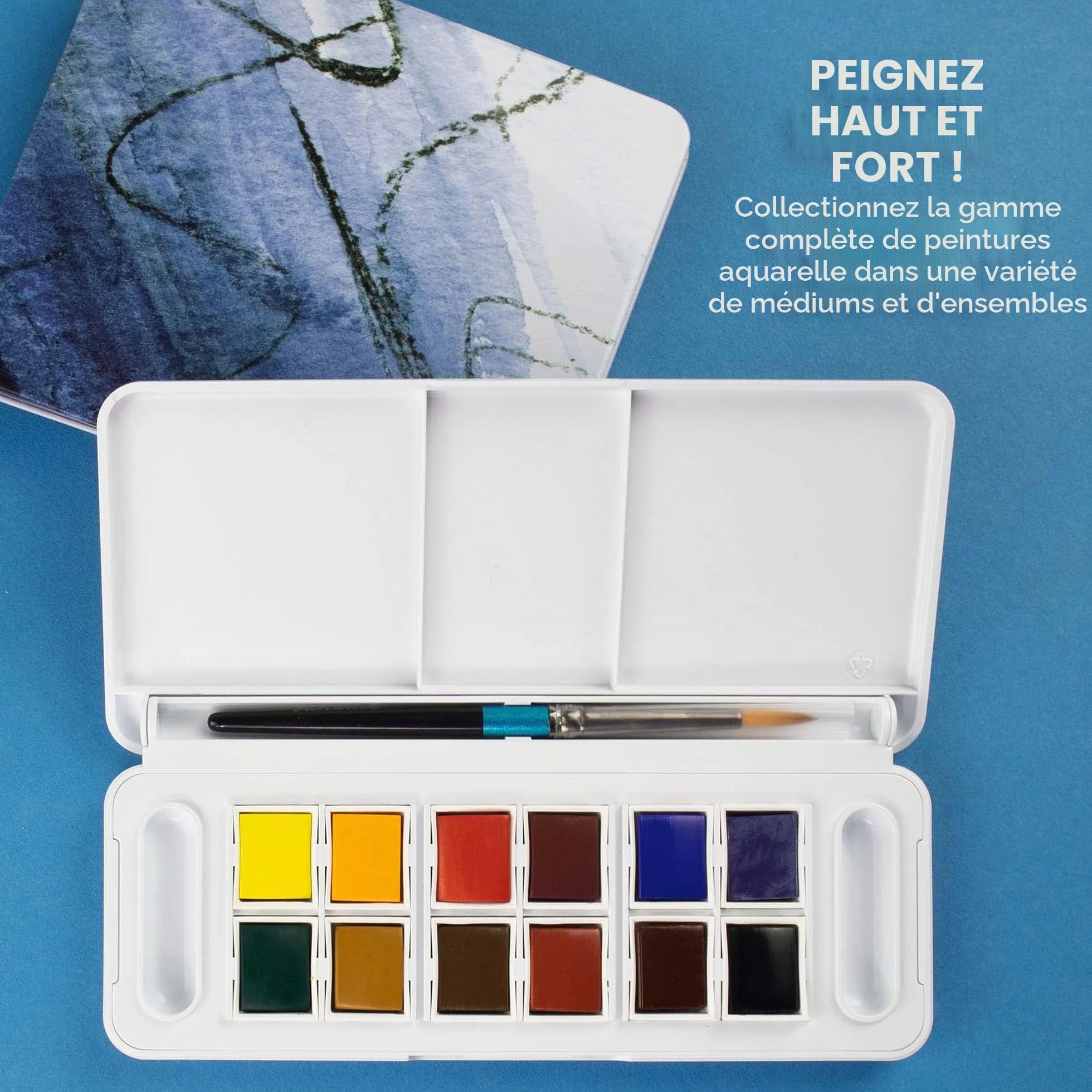 Daler Rowney Aquafine Set de Voyage Peinture Aquarelle 24 Demi-Godets 1 Pinceau