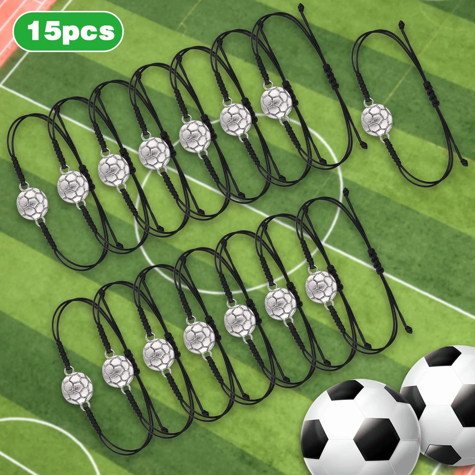 Zocipro 15Pcs Bracelet de Football à Cordon Tressé Réglable avec Breloque en Métal