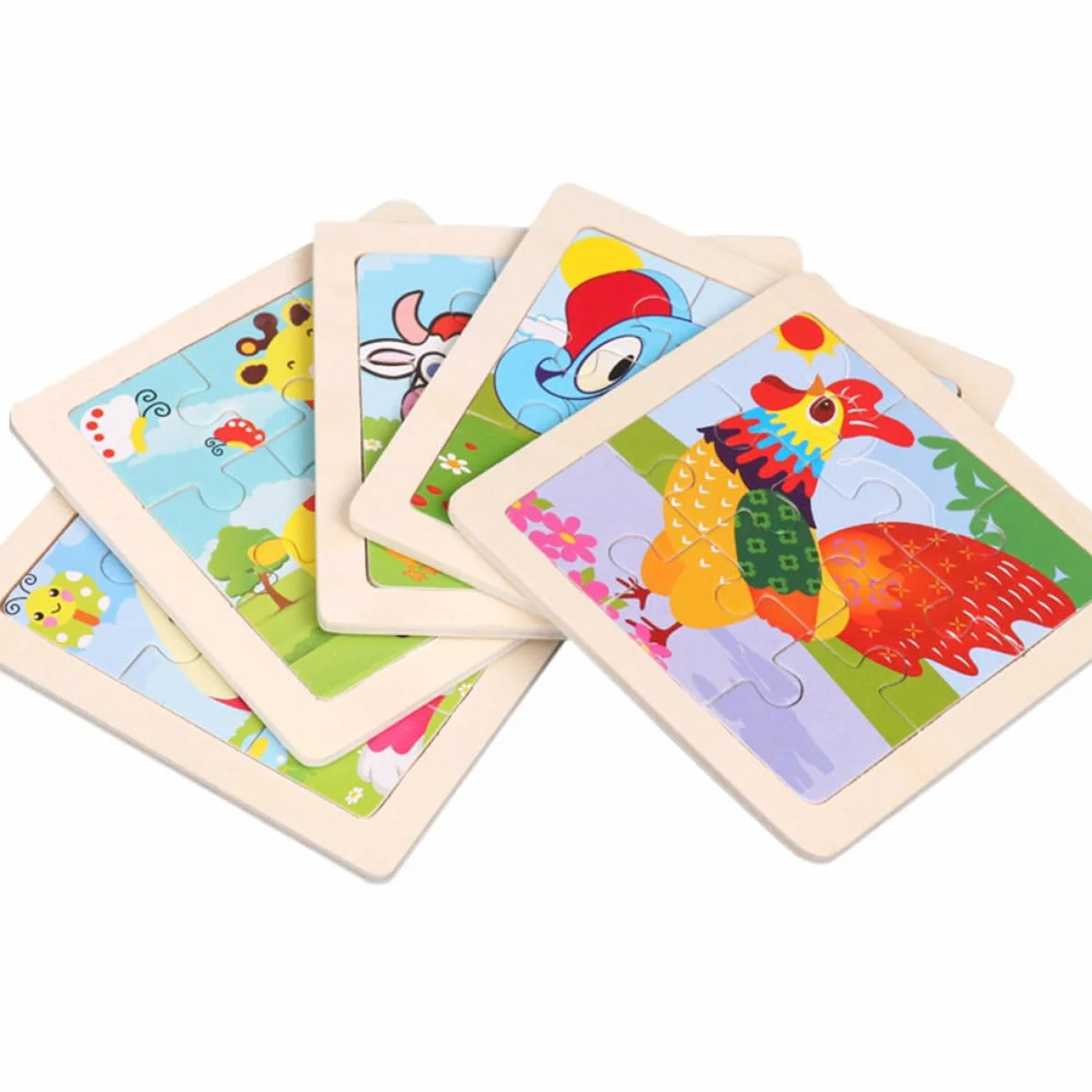 Puzzle en Bois Éducatif Animaux Cartoon 5 Pièces pour Garçon et Filles