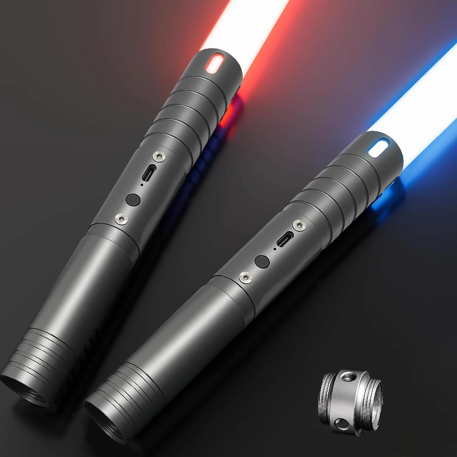 Sabre Laser Enfant 2 en 1 15 Couleurs Duel 4 Modes Sons USB-C Gris 2PC