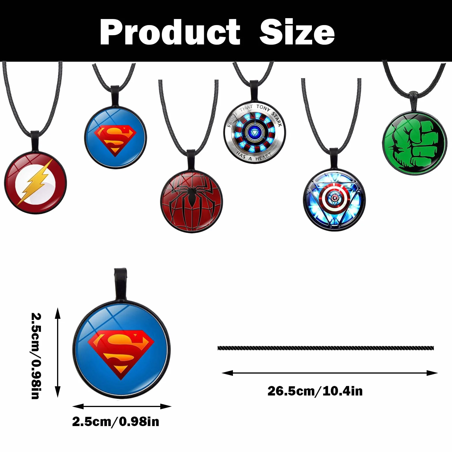 Ensemble De Collier Anime Iron Man Tony Stark Reacteur Hulk Spider Verre Incurve Convexe Rond Pendentif 6 Pieces
