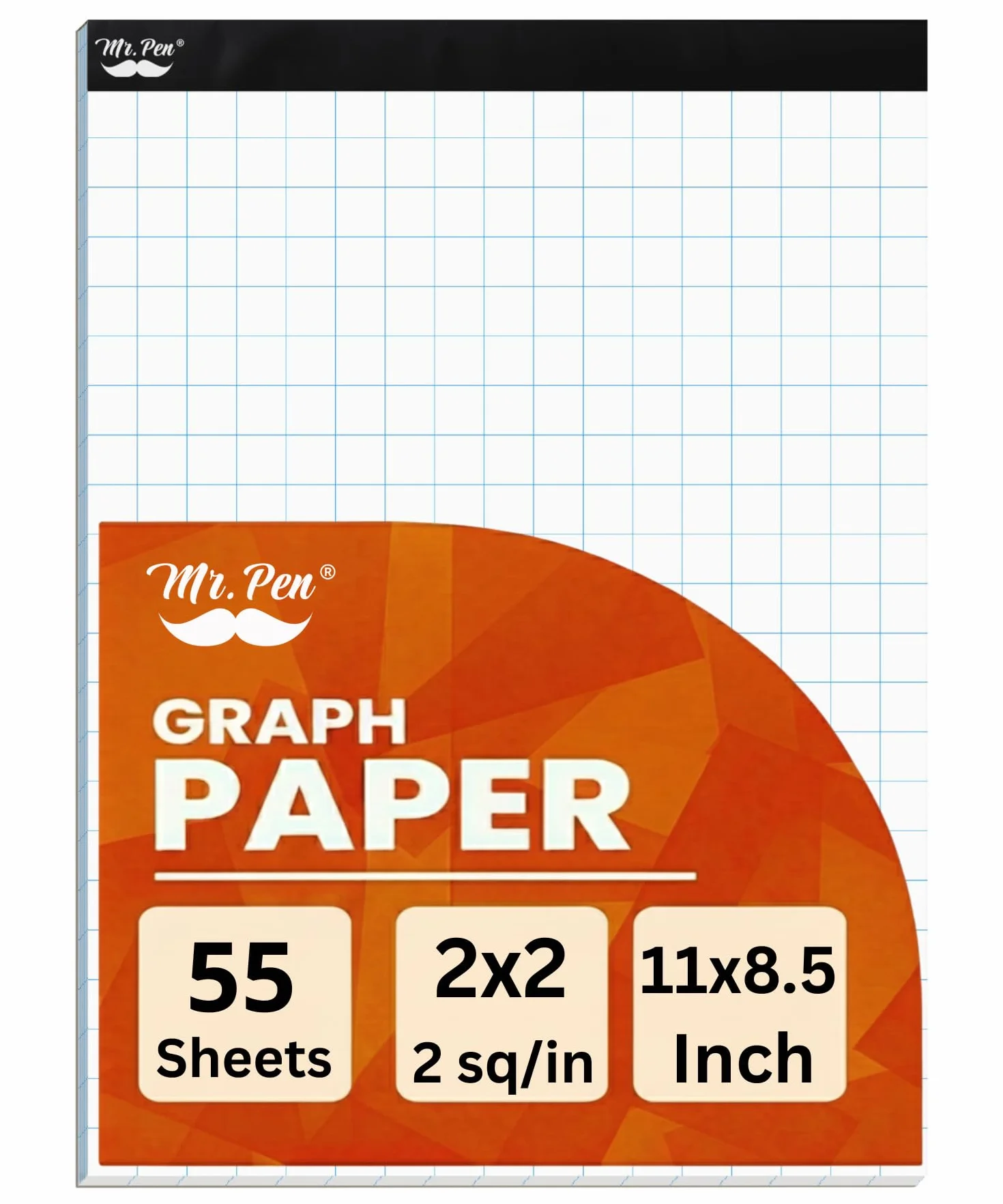 Mr. Pen Papier quadrillé 2 x 2, 21,6 x 27,9 cm, 55 feuilles, bloc de papier graphique mathématiques