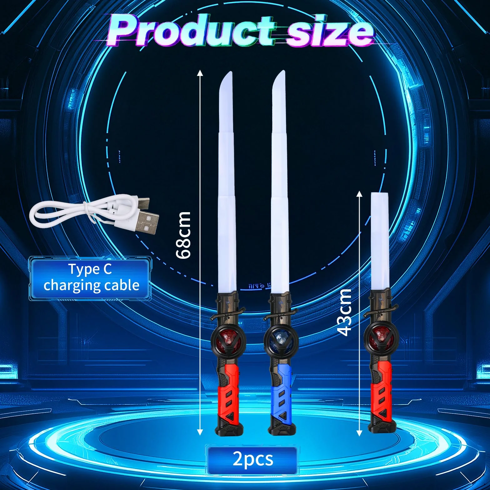 Sabre Laser Enfants 2 Pièces Télescopique LED Rechargeable Bleu Rouge 15 Couleurs Halloween Noël Cosplay