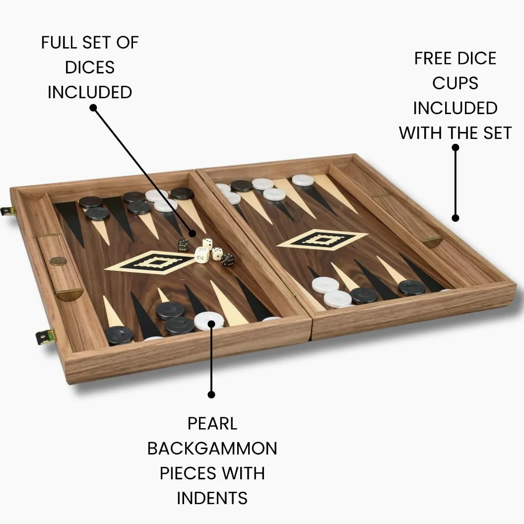 Ensemble de Backgammon en Bois Manopoulos Noyer Antique 23 Pouce Supports de Rangement Inclus