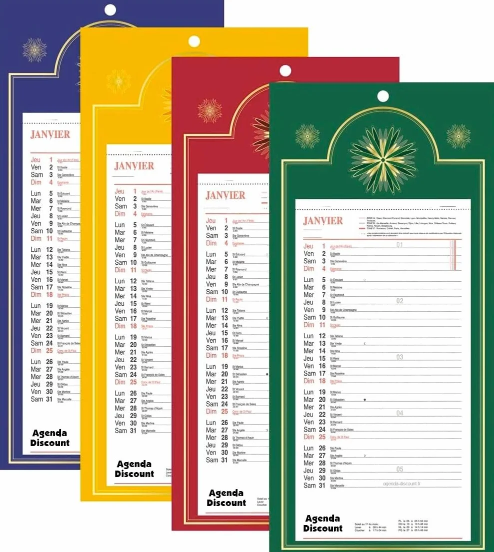 Calendrier mensuel long sur plaque 20x38cm 2026 Couleurs Aléatoires