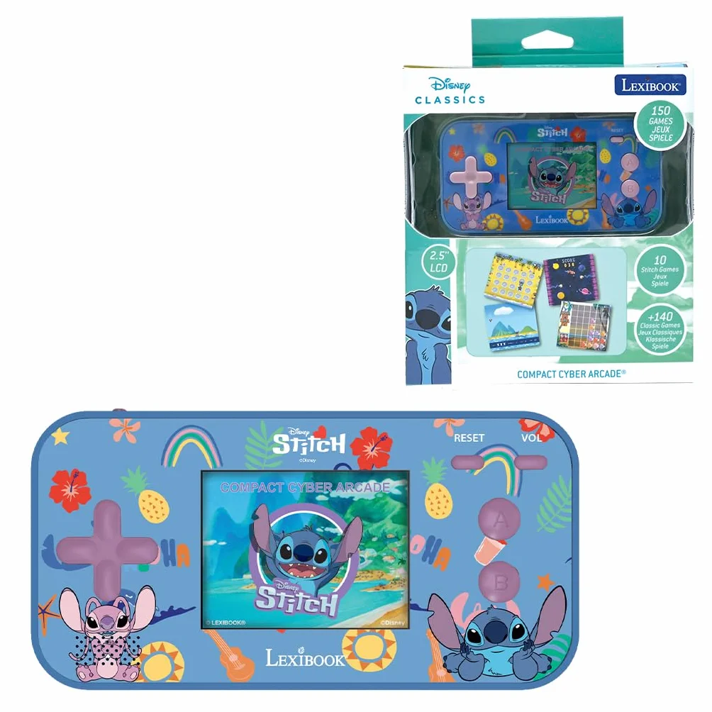 Lexibook Disney Stitch Console Portable Compact Cyber Arcade 150 Jeux Écran Couleur LCD Piles Bleu JL2367D