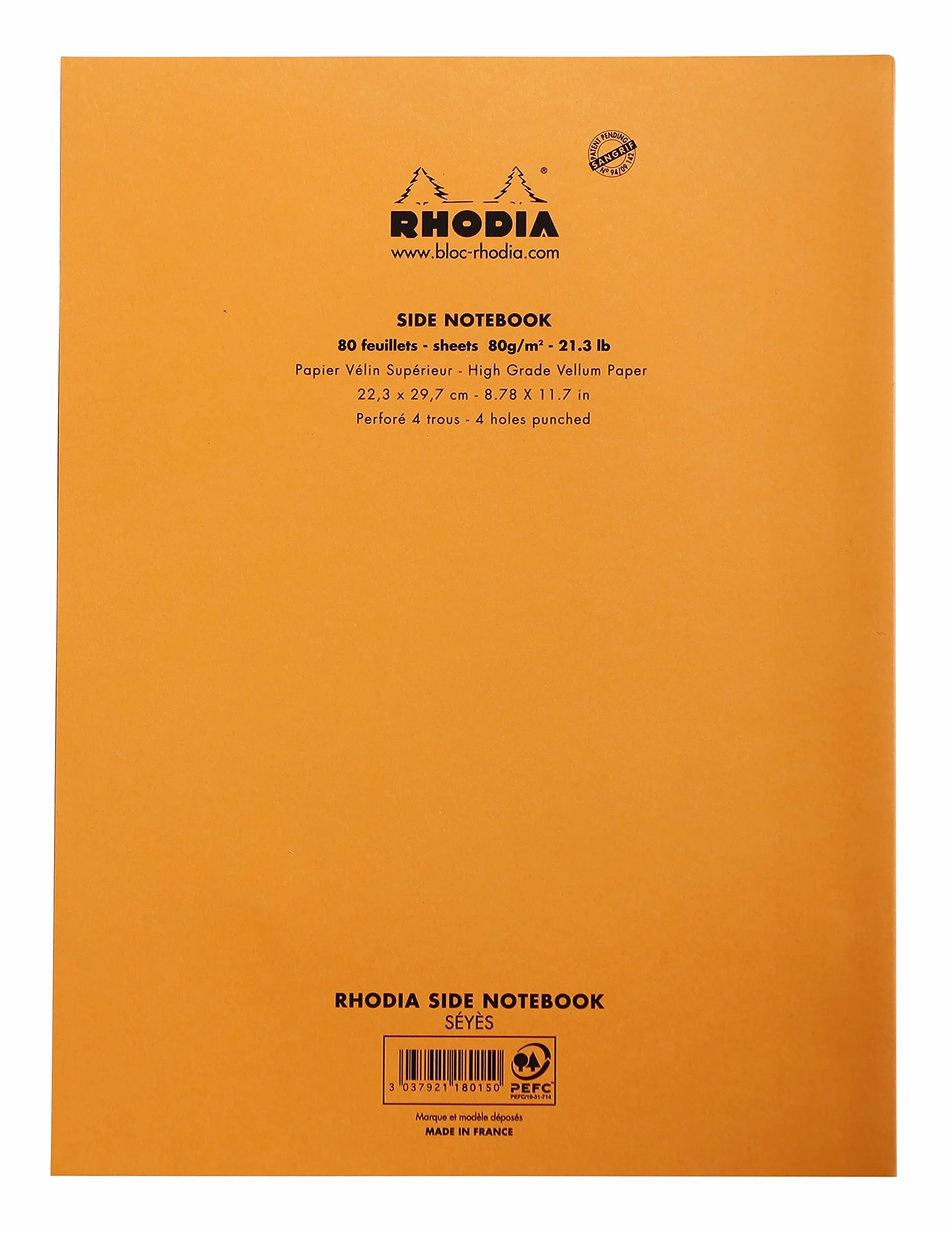Rhodia Bloc-Notes Agrafés A4 Grands Carreaux Seyès 80 Feuilles Détachables Papier Clairefontaine 80 g/m² Lot de 3