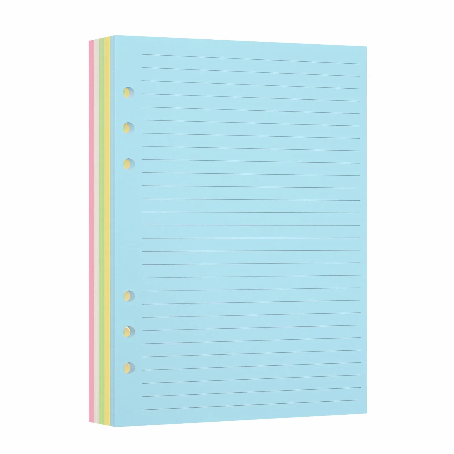 Recharge papier ligné A5, pages colorées pour classeur 6 anneaux, perforé 6 trous, compatible stylo plume, double face