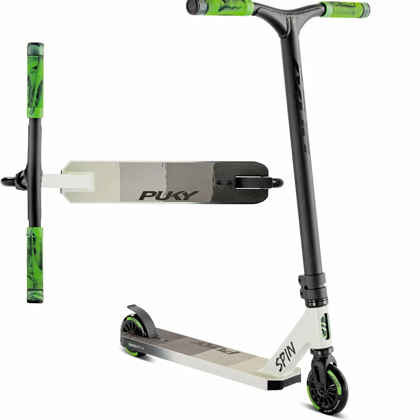 Trottinette à poussée aluminium guidon réglable roues 10 cm noir vert