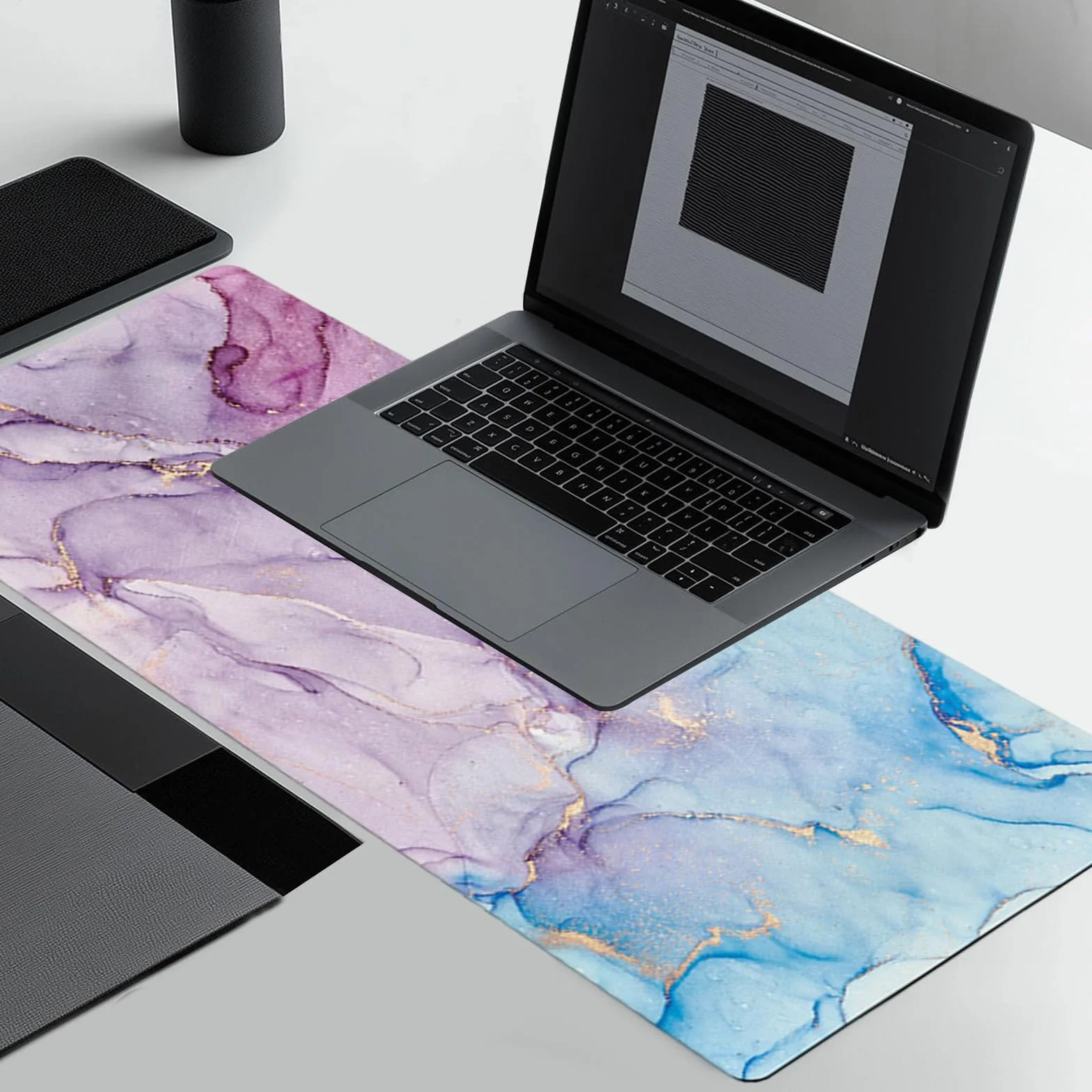 Tapis de Souris Marbre 80x30cm Antidérapant sous-Main Bureau Protection Rose