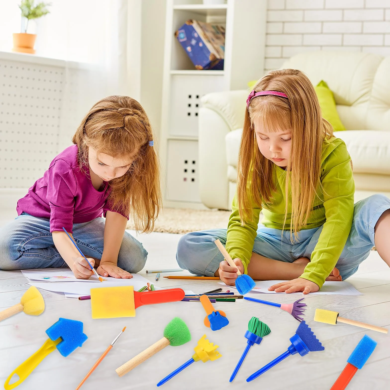 Kit Pinceau Éponge Réutilisable 30 Pièces, Brosse Peinture Enfant, Outils DIY