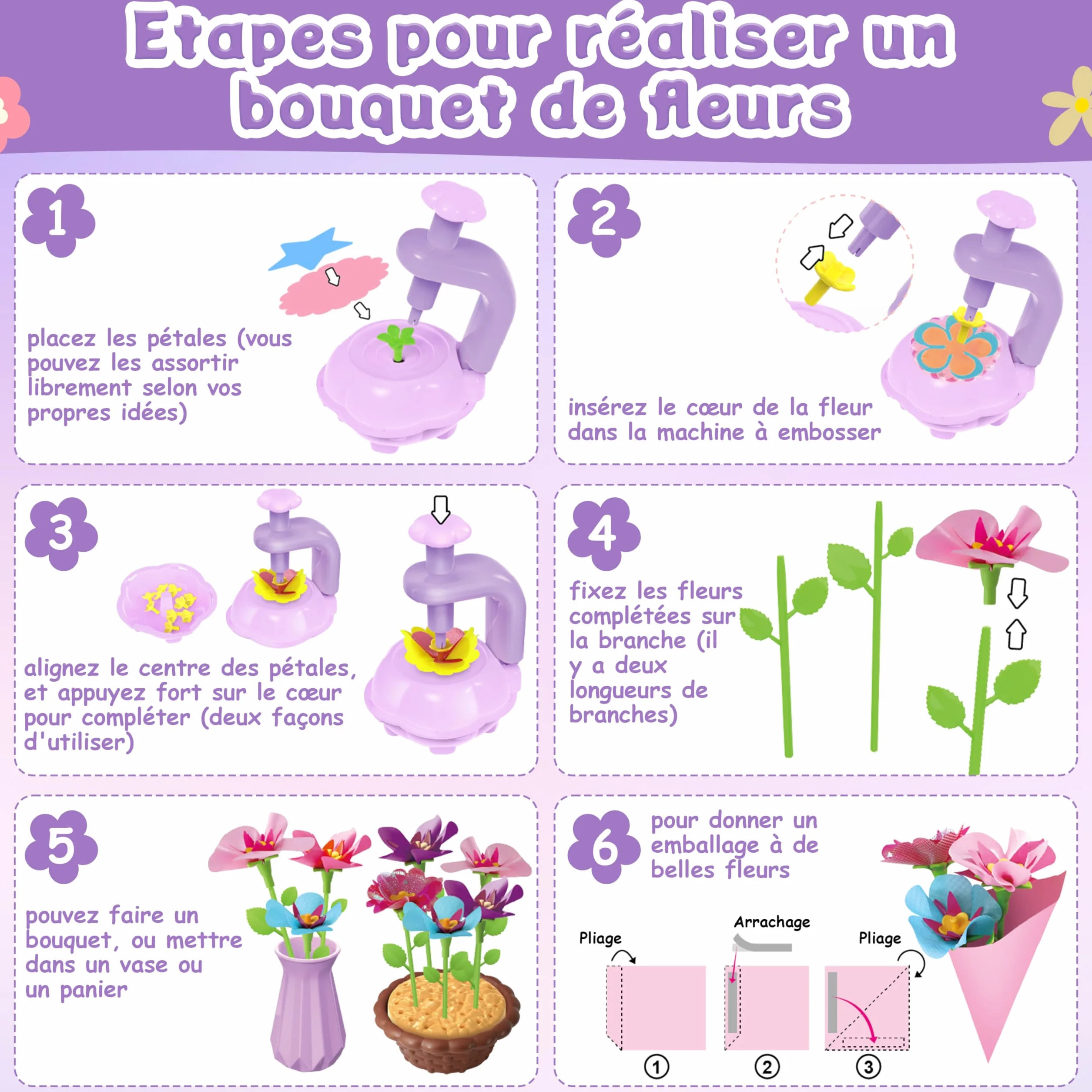 Charmofun Activité Manuelle Fille, Création Bouquet avec Machine à Fleurs, Jouet Fleurs Enfant 3 Ans+
