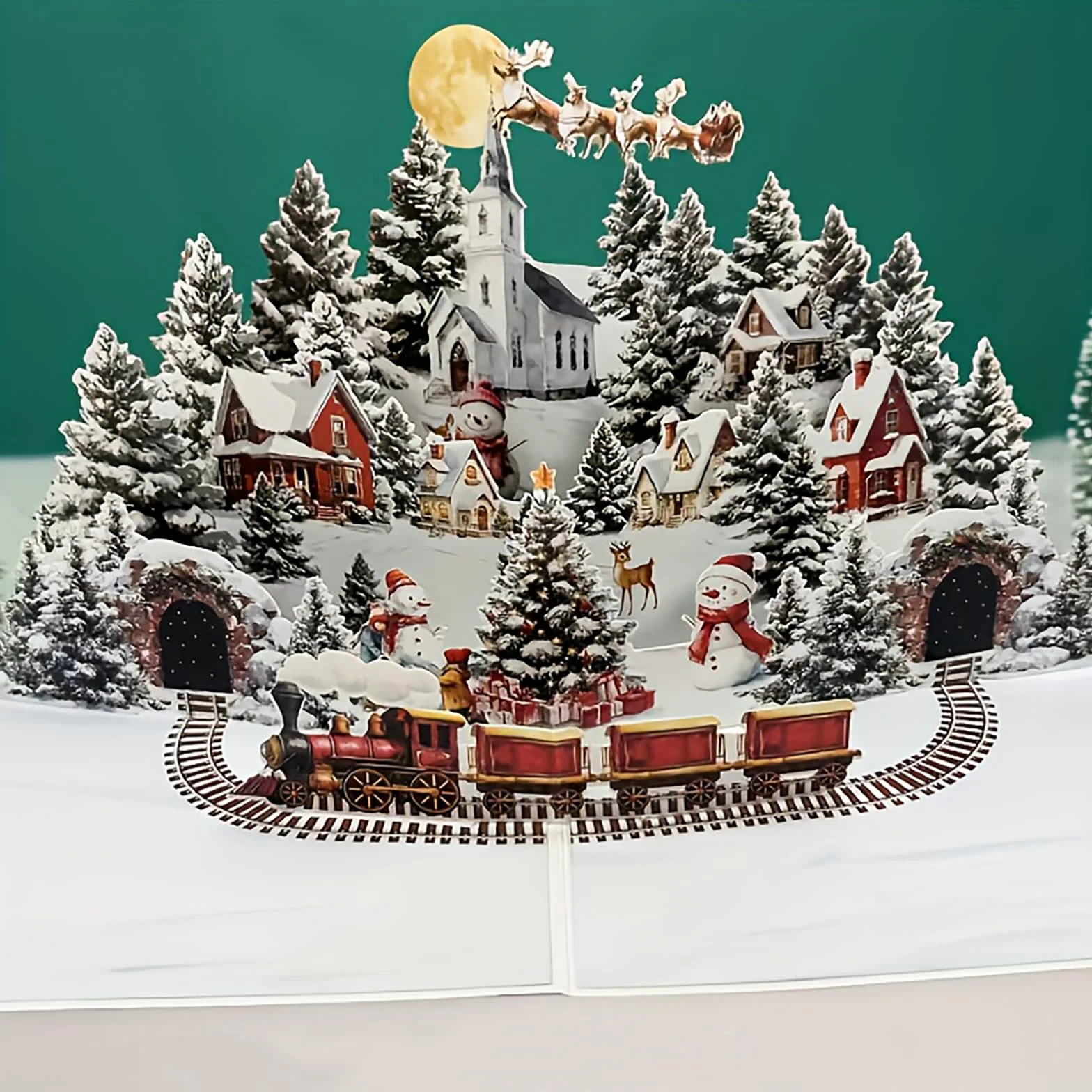 3D Carte de Noël Pop-Up avec Père Noël et Rennes, Enveloppe Incluse
