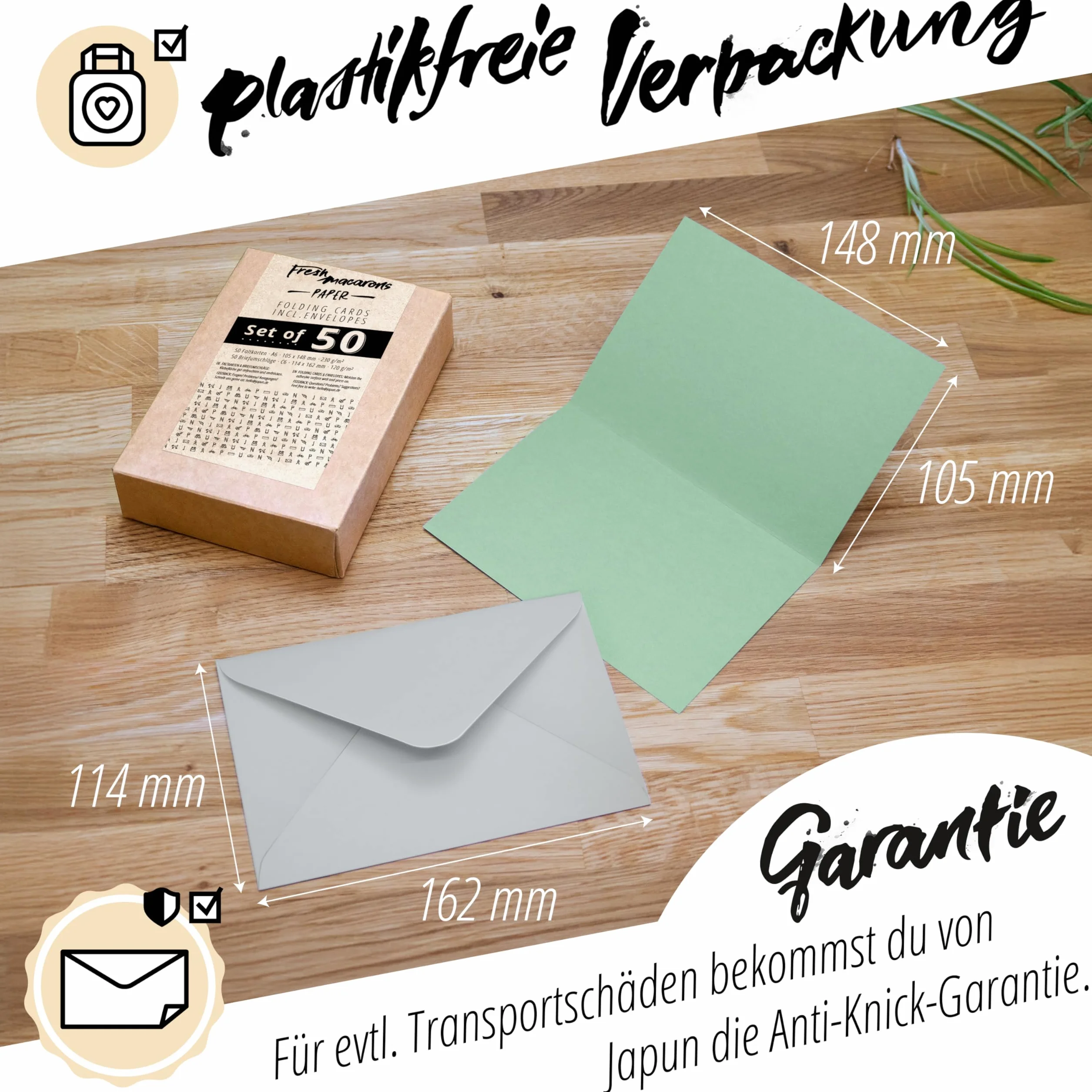 Cartes pliantes vierges DIN A6 C6 pastel - Lot de 50 avec enveloppes