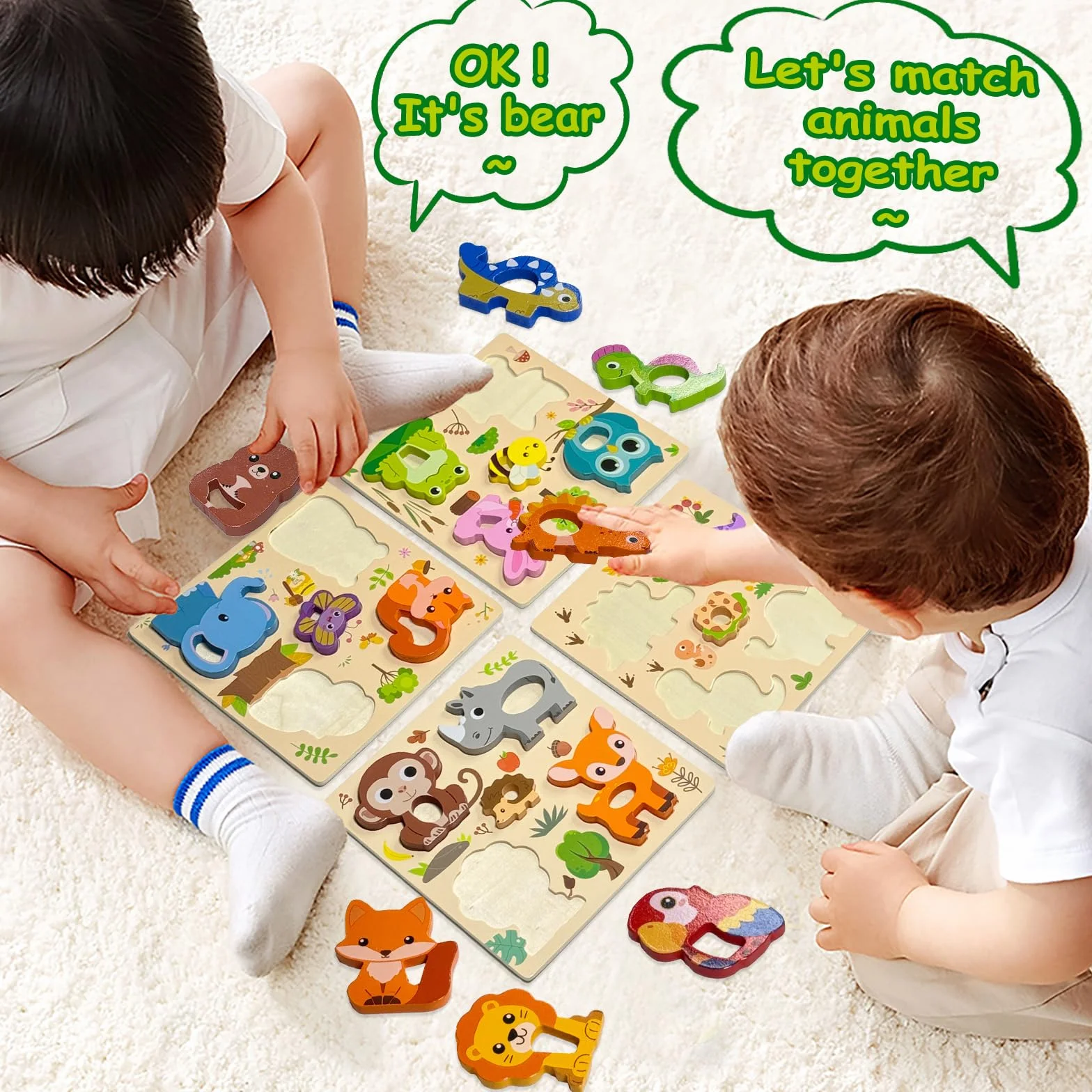Puzzle en Bois Bebe 1 an 4 Pièces Animaux Montessori Jouet Educatif pour Enfant