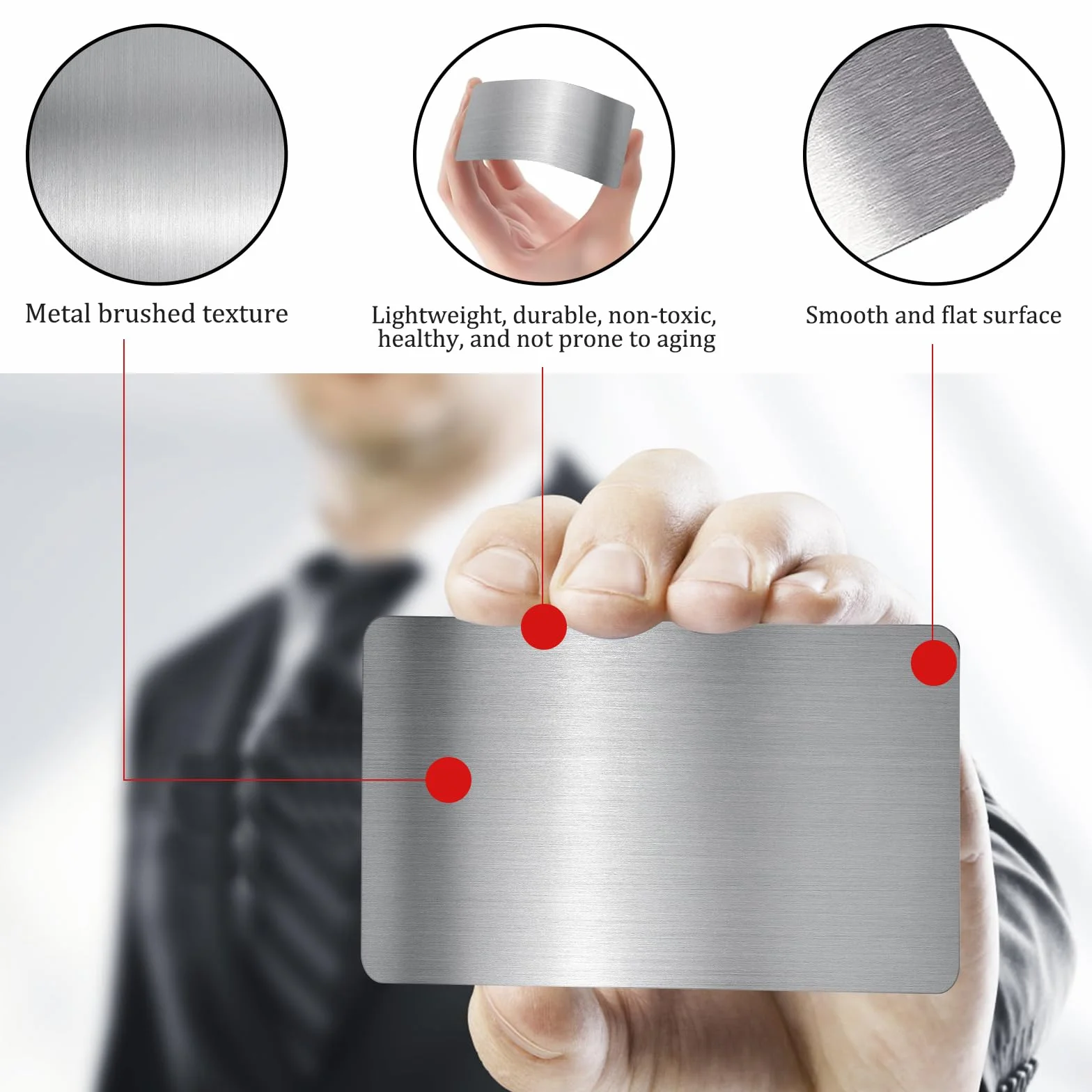 Cartes de Visite Métal Aluminium Vierges Argent Brossé 10 Pièces Gravées Au Laser 0,45 mm