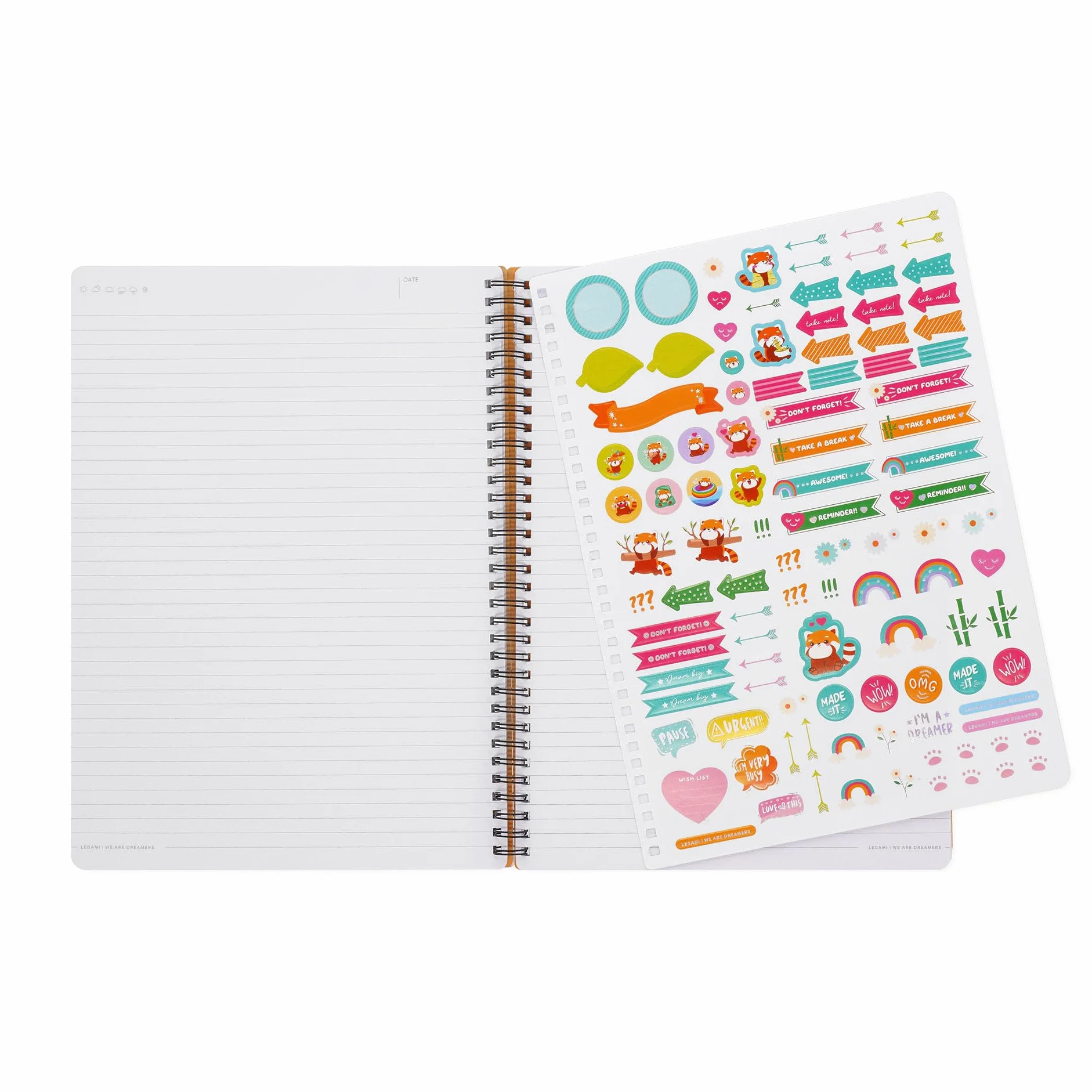 Legami Cahier à rayures A4 Spiral Notebook Maxi 160 pages détachables papier FSC élastique fermeture 21 x 29 cm Red Panda