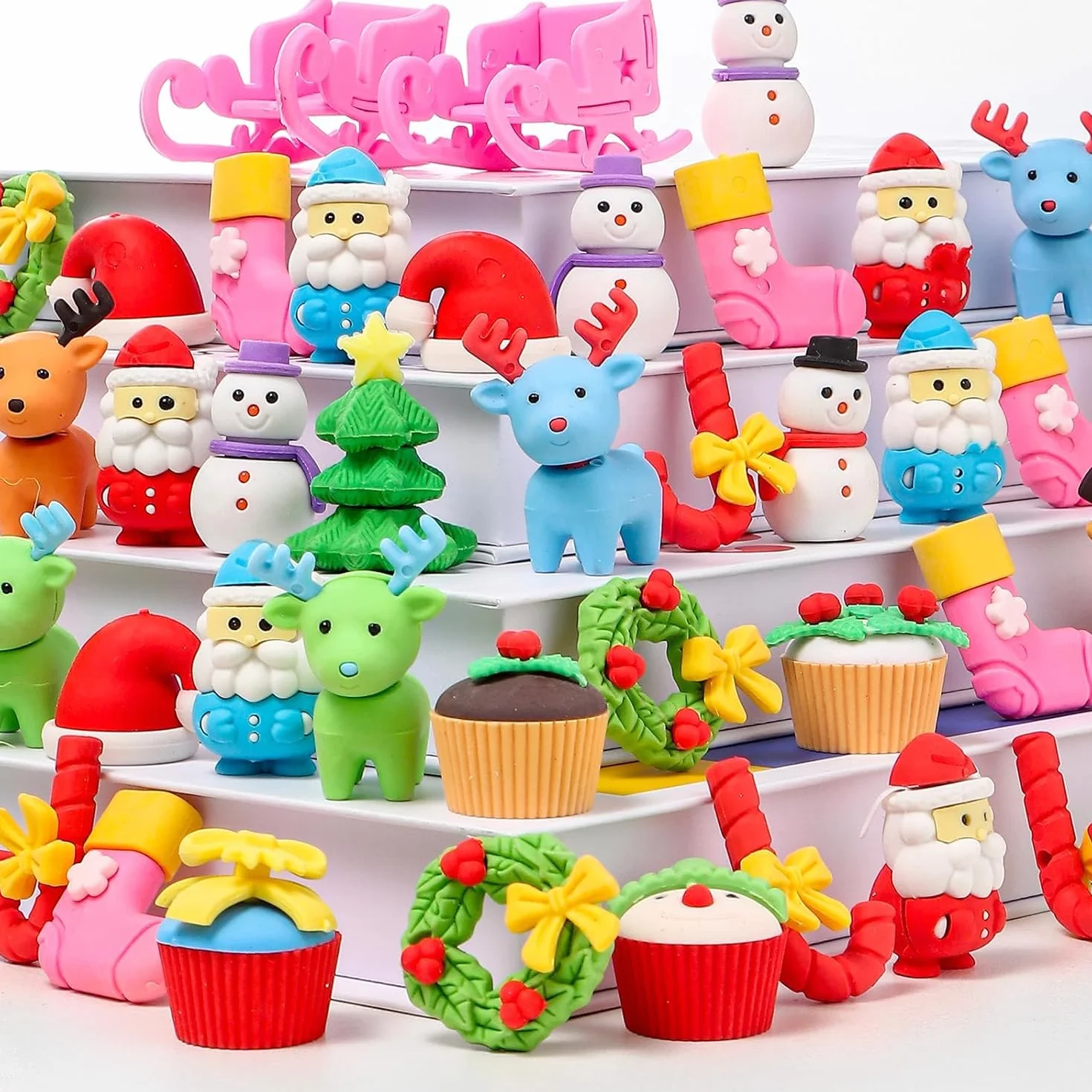 Gommes de Noël 3D 60 Pièces Puzzle à Assembler Père Noël Renne Bonhomme de Neige Sapin de Noël