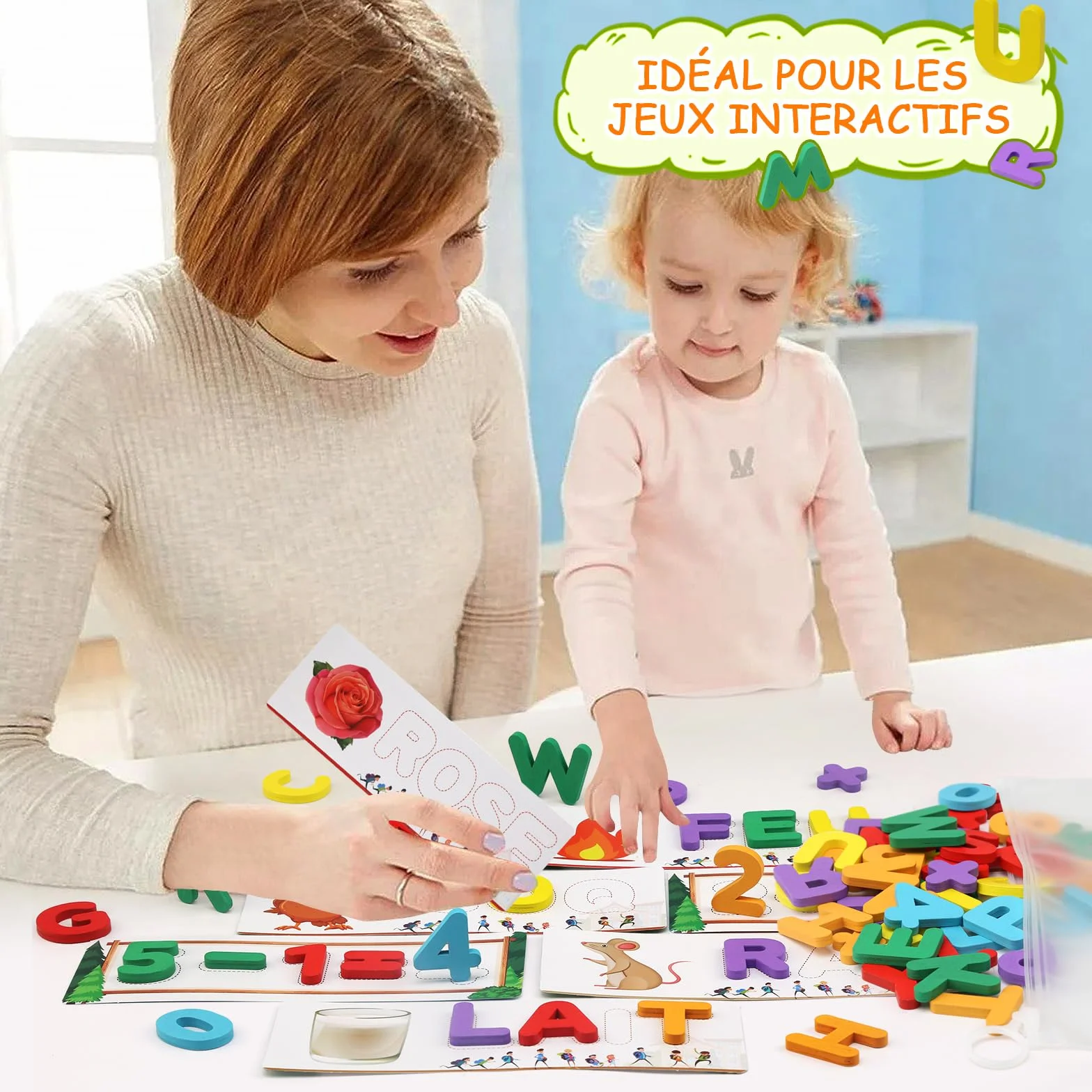 Felly Jouet Enfant 2-5 Ans, Jeux Educatif d'Orthographe Française, 2 en 1 Montessori Apprenez à Lire Lettres et Arithmétique