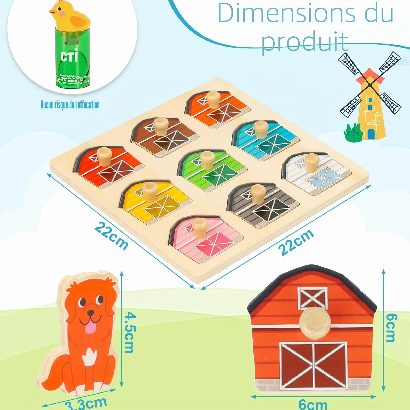 Jouets Montessori Puzzle en Bois pour Bébé 1 an Ferme Jouet Moteur 12-36 Mois Fille Garçon