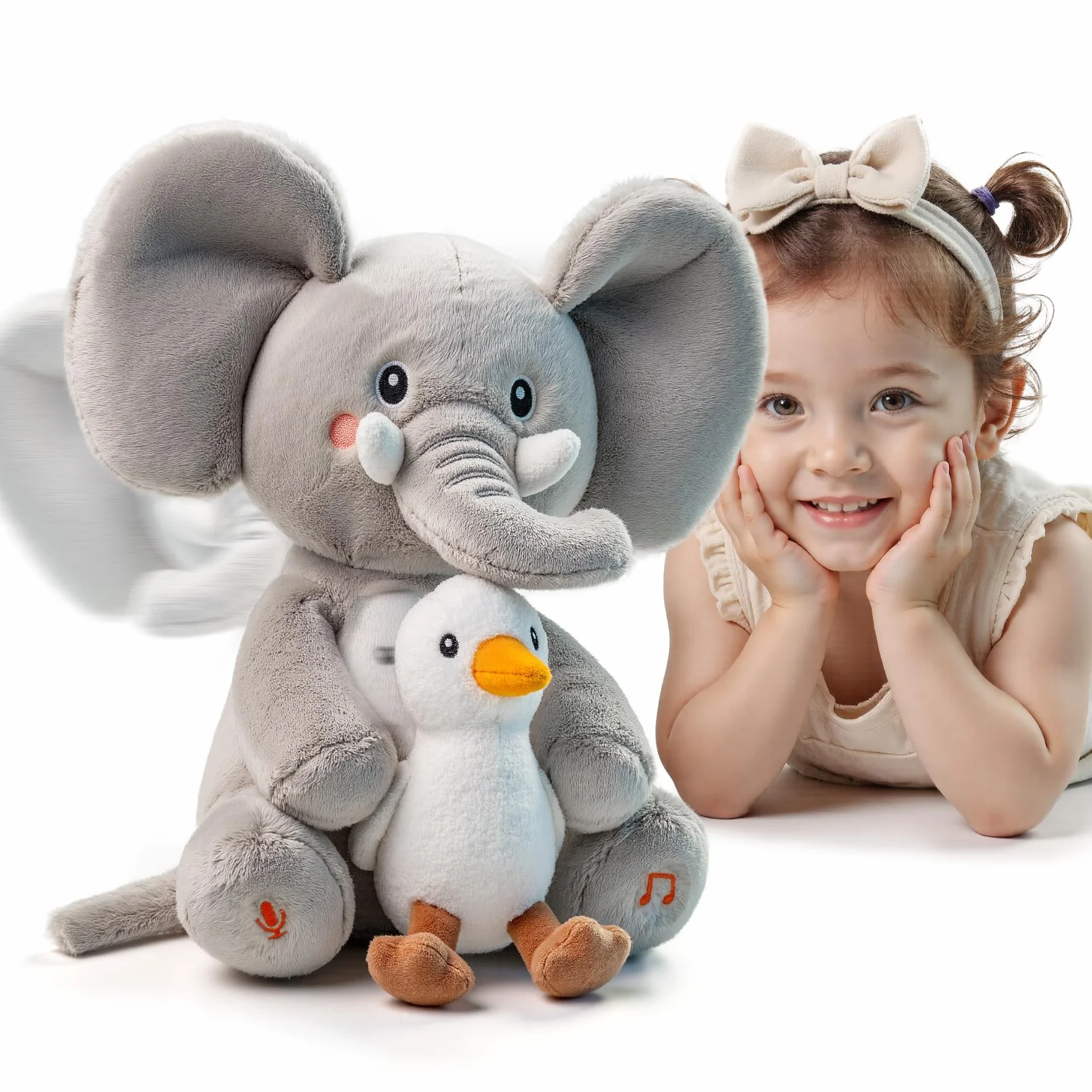 Peluche Animal Dansante et Repetante pour Bebe, Jouet Musical Interactif avec Enregistrement, Elephant Parlant, Jeux Animaux avec 6 Chansons