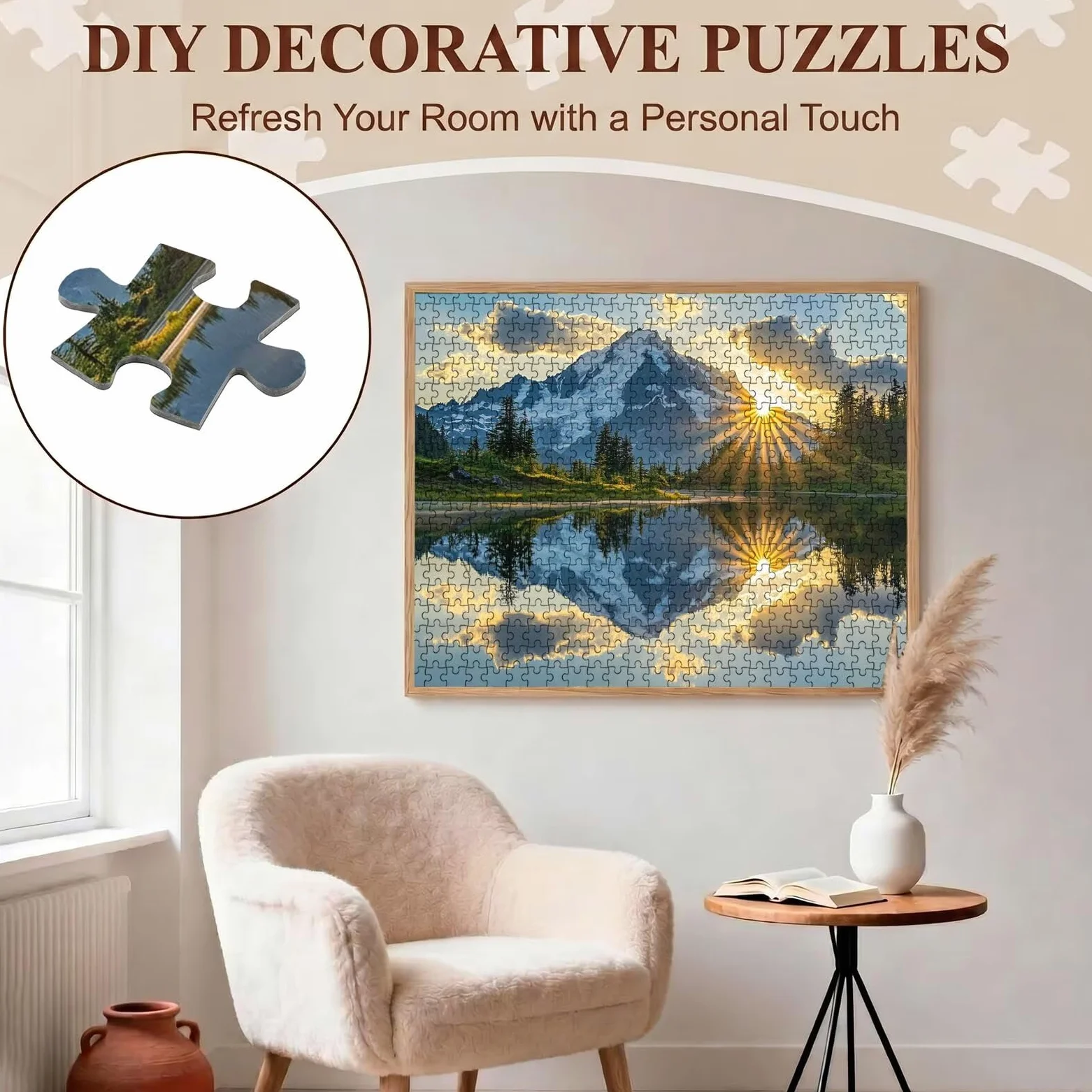 Paysage Coucher Soleil Puzzle 1000 Pièces pour Adultes, Format 75 x 50 cm, Challenge Casse-Tête de Famille, Loisirs Créatifs et Relaxation, Pièces Robustes avec Lettres au Dos, Décor Murale f0-525