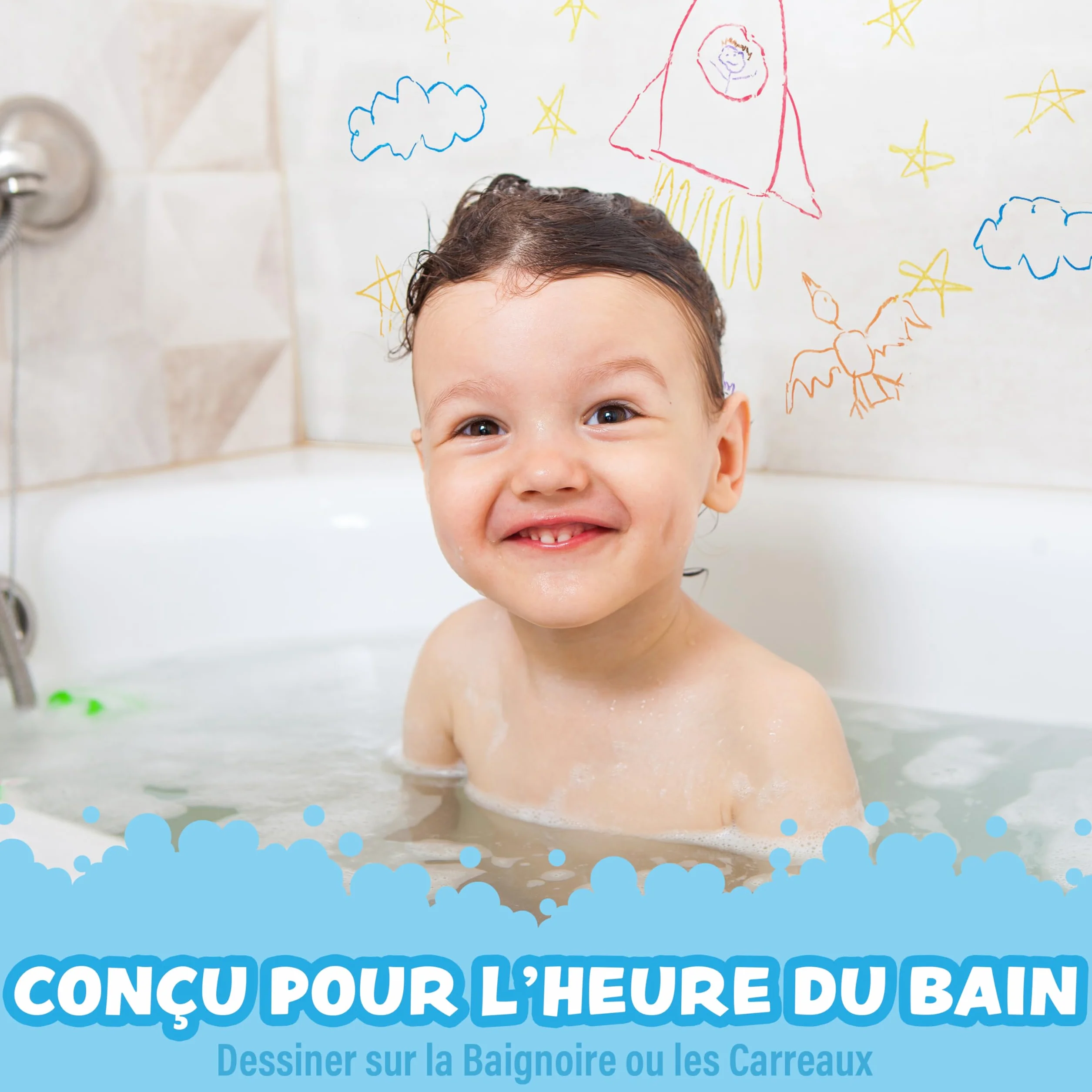 Crayons de Bain Non Toxiques Lavables Lot de 12 Hexagonale pour Enfants
