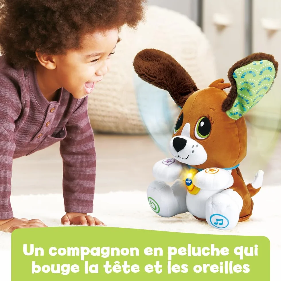 VTech Toutou Parle avec Moi, Jouet Chien Interactif Qui Répète, Bouge la Tête et Les Oreilles, Peluche Bébé à Fonctions, Jeu Éducatif, Cadeau Enfant Dès 1 an