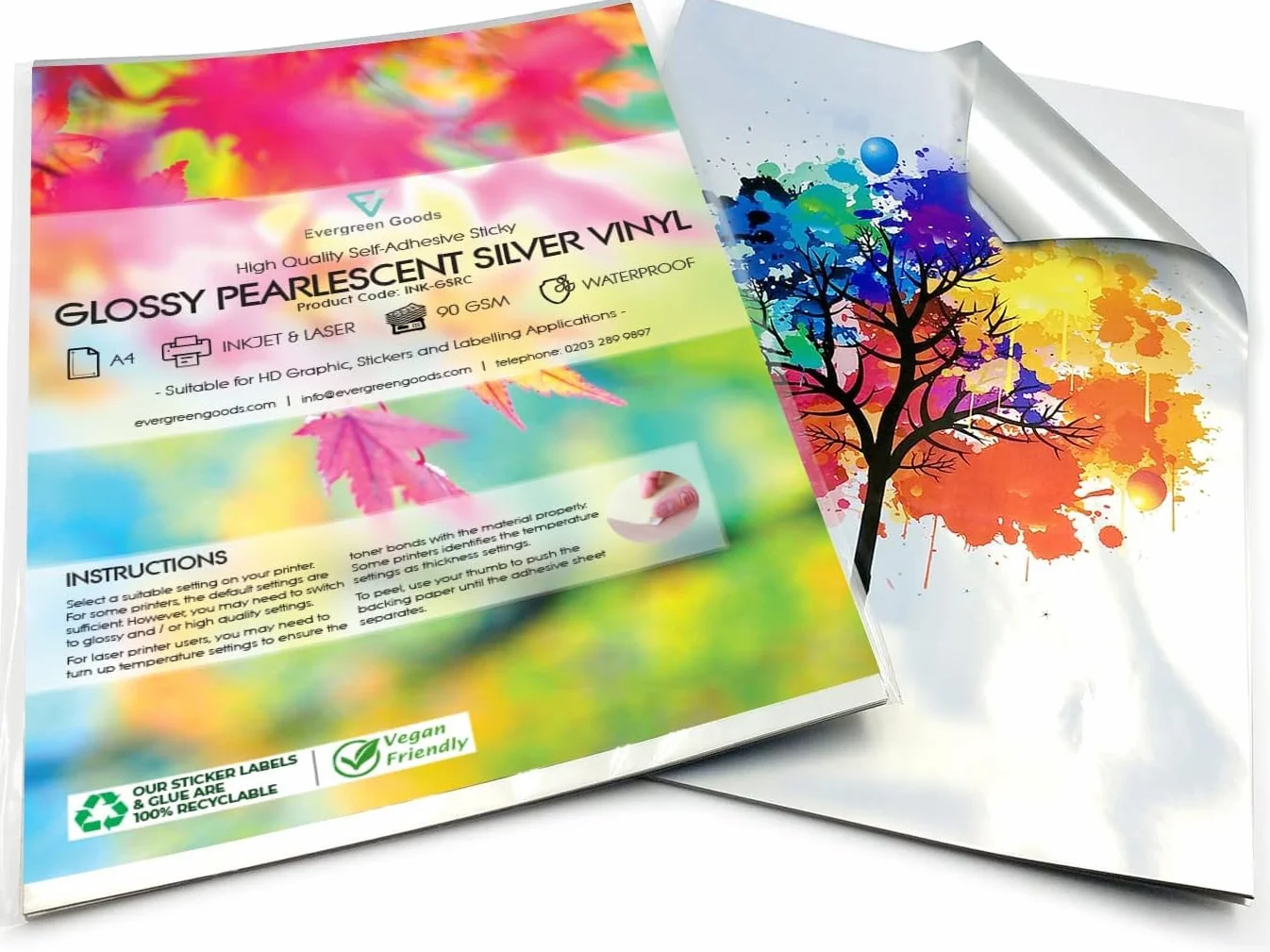 Lot de 10 feuilles A4 vinyle autocollant imprimable argenté brillant imperméable jet d'encre laser
