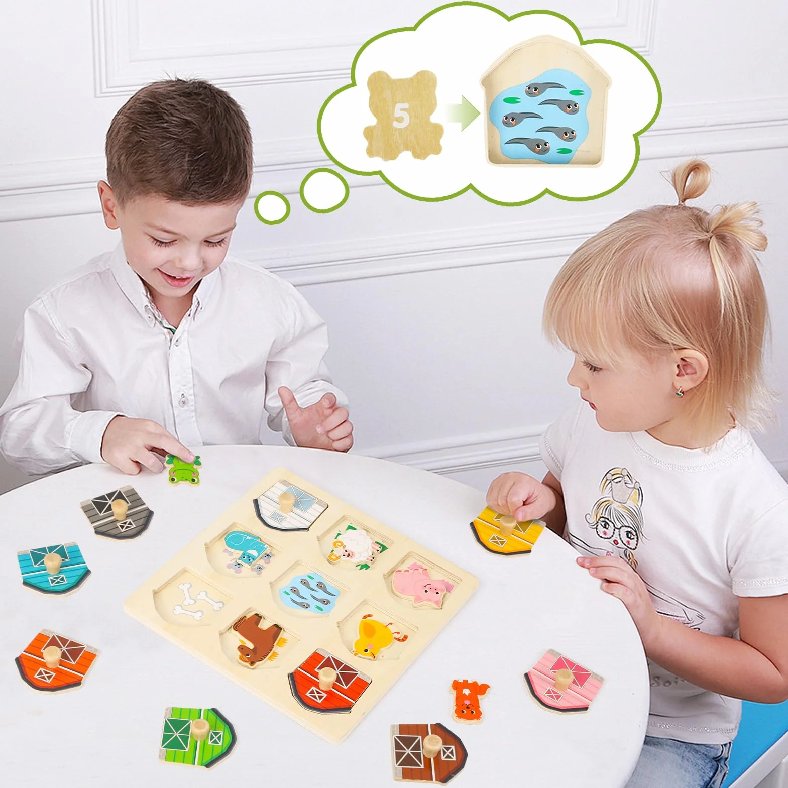 Jouets Montessori Puzzle en Bois pour Bébé 1 an Ferme Jouet Moteur 12-36 Mois Fille Garçon