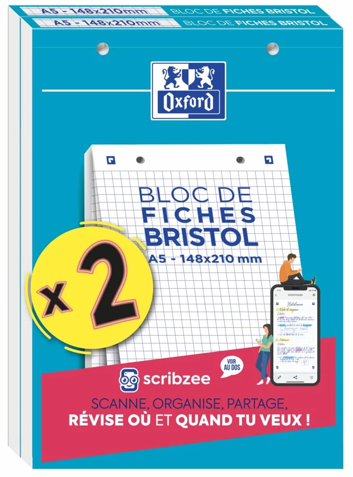 BLOCS BRISTOL OXFORD PERFORES 148X210 30 FICHES 210G Lot de 2