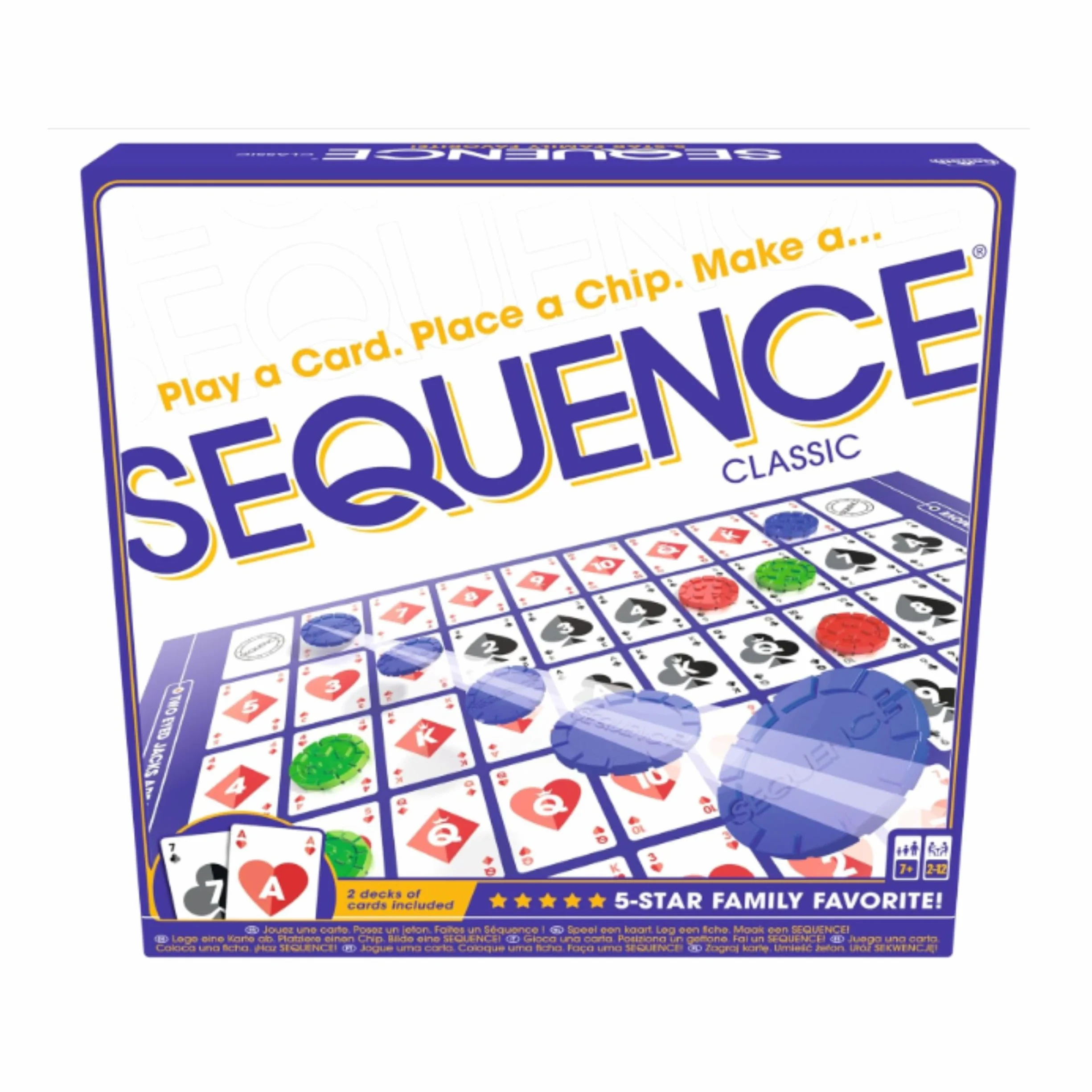 Sequence Jeu de Société Famille Enfants dès 7 Ans - Alignez 5 Pions - Jeu de Stratégie avec Rebondissements - Jeu de Cartes - 2 à 12 Joueurs