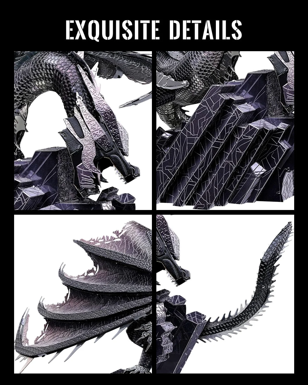 Piececool Casse-tête 3D en métal pour adultes, motif dragon foncé sur les ruines, décoration de bureau, excellent cadeau d'anniversaire et de Nouvel An pour hommes et adolescents de 16 ans et plus