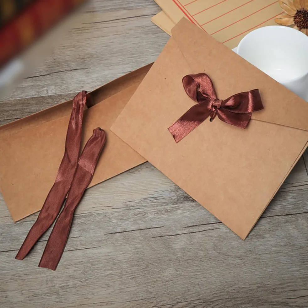 Lot de 10 enveloppes en papier kraft 20 x 11cm pour cartes cadeaux, invitations, lettres vintage avec rubans