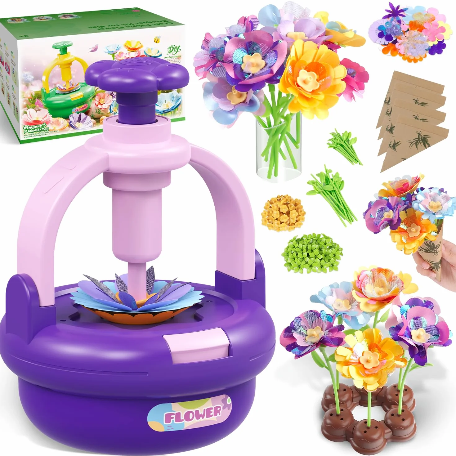 TingingYuli Kit d'artisanat pour enfants, bouquets de fleurs en tissu, jouets de bricolage, Violet