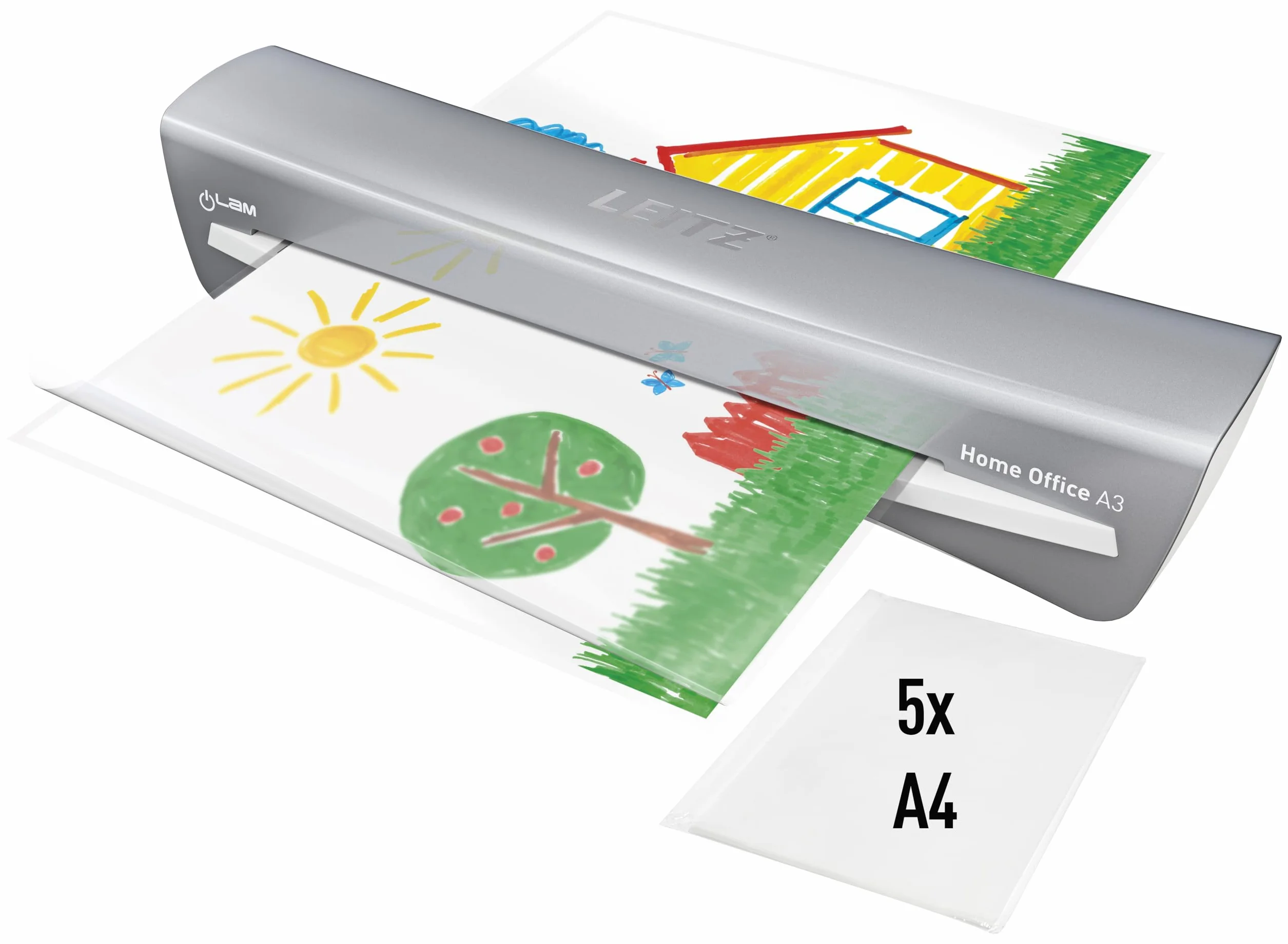 Leitz iLAM Home Office Plastifieuse A3 Préchauffage Rapide 3 Minutes 75-125 Microns Lot Pochettes A4 Inclus Gris
