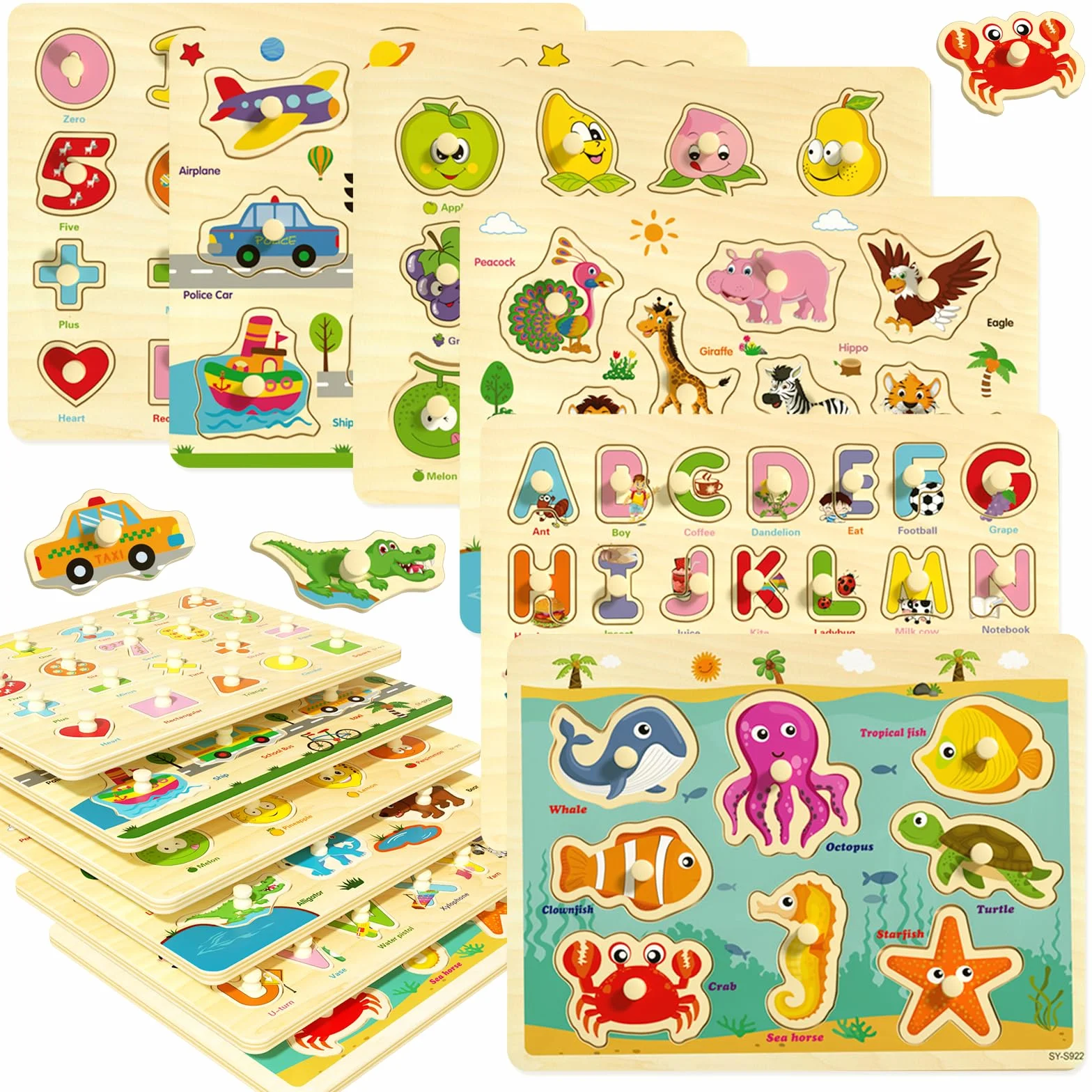 Puzzle Bois Enfant 2-4 Ans 6 Pièces Puzzle Animaux Montessori Jouet Educatif