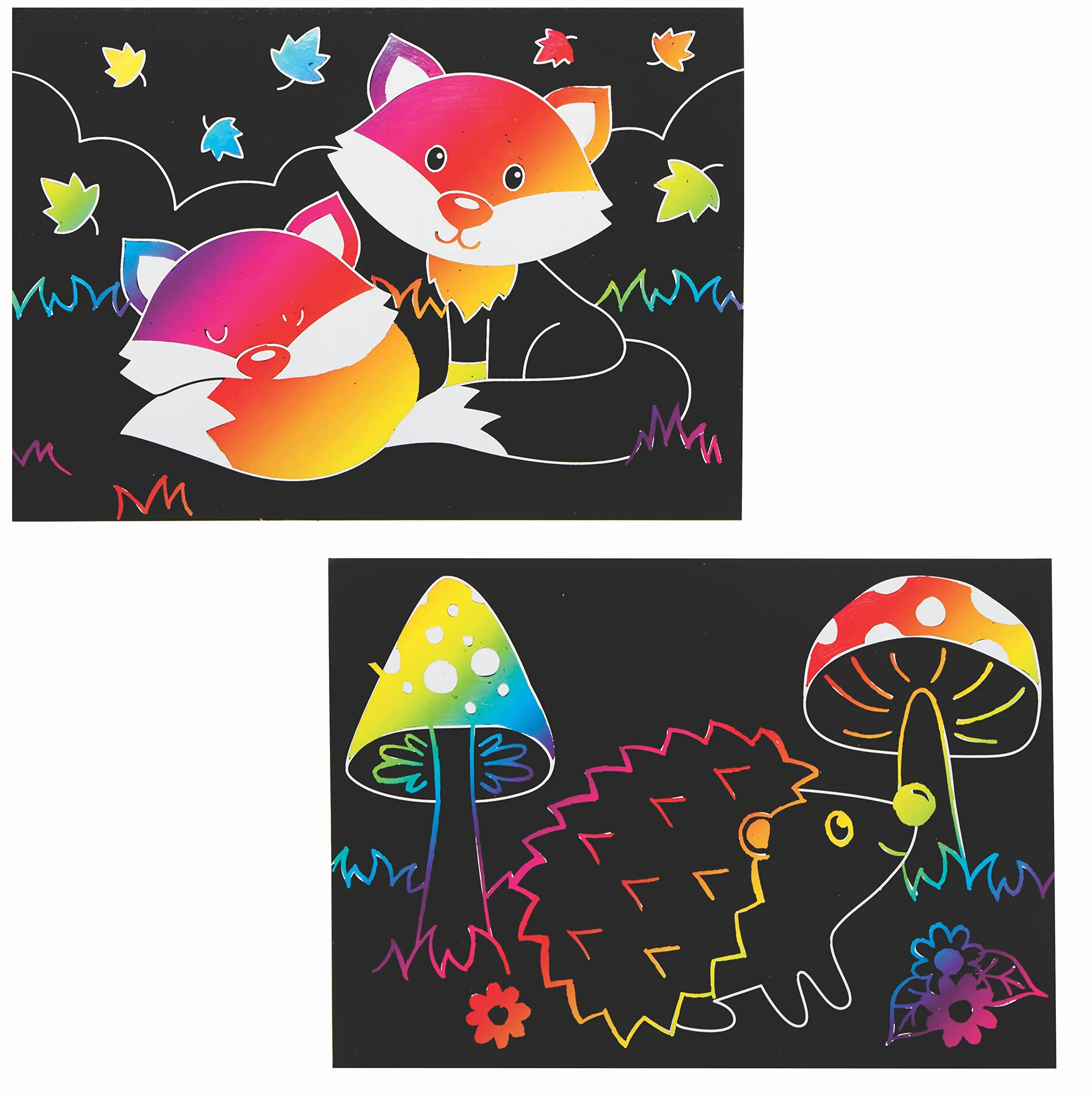 Baker Ross Lot de 8 images à gratter d'animaux de la forêt arc-en-ciel pour enfants