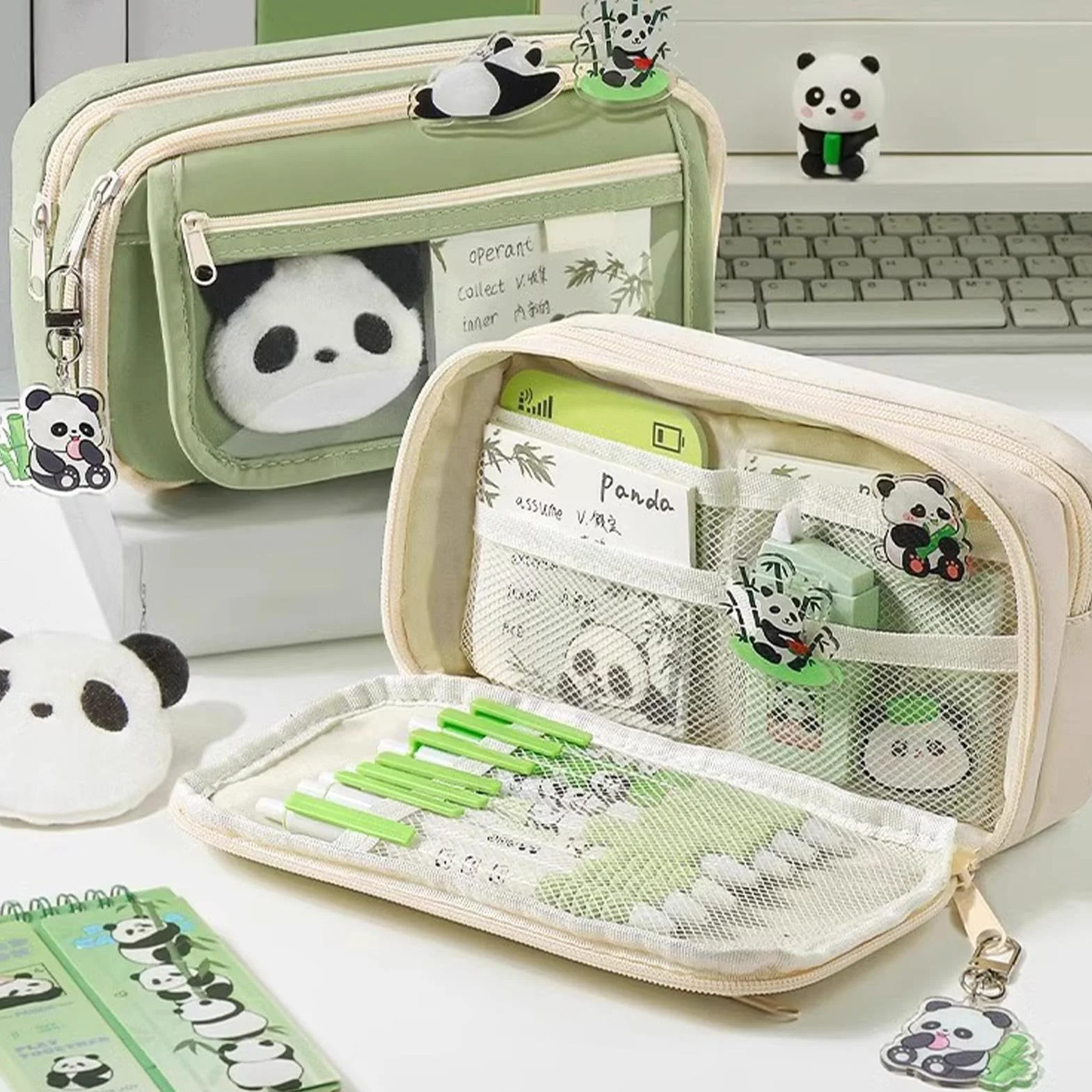Trousse Scolaire Panda Grande Capacité Étui à Crayons Kawaii Sac à Crayons Plusieurs Compartiments