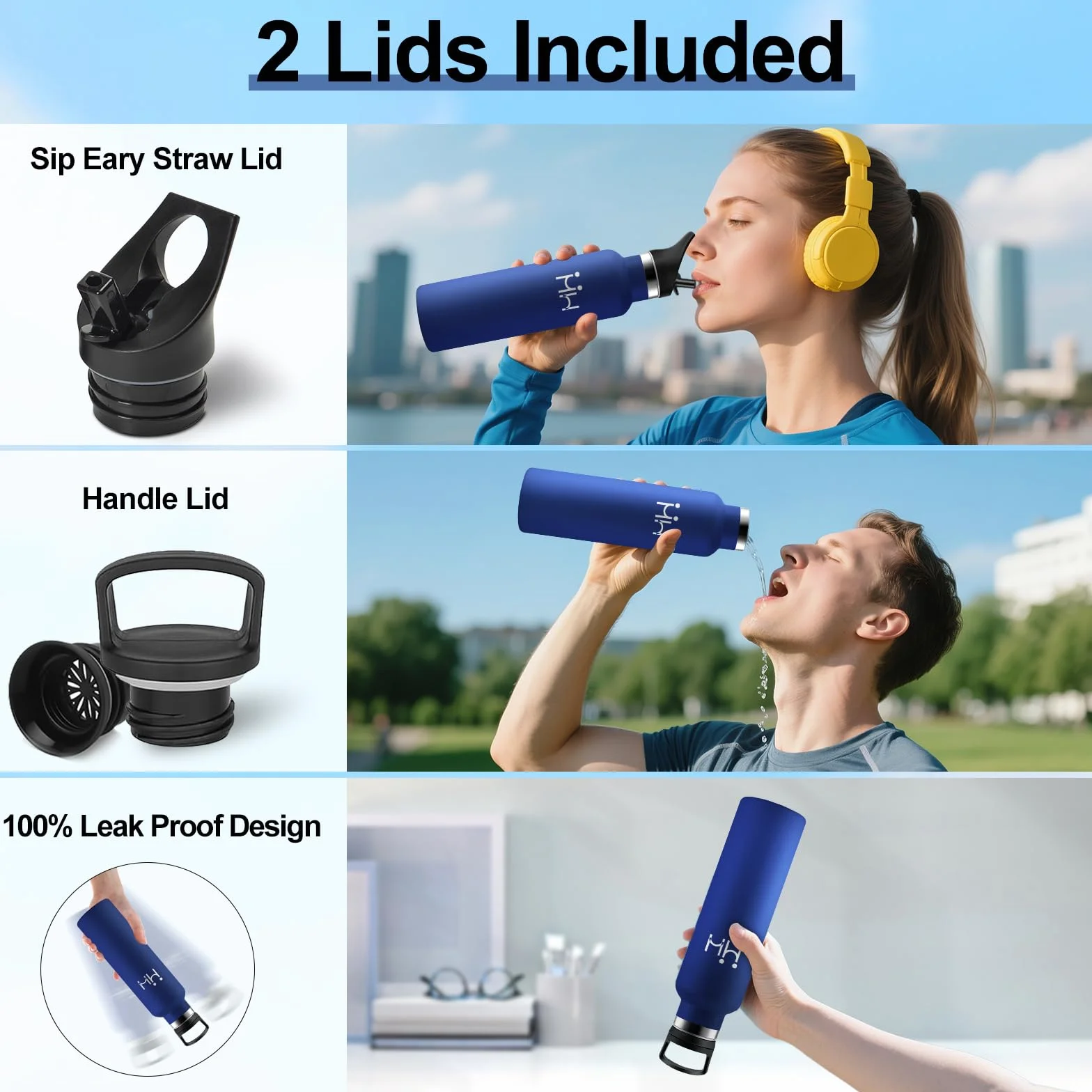 Gourde Isotherme 750ml Acier Inoxydable Bouteille d'Eau sans BPA Réutilisable